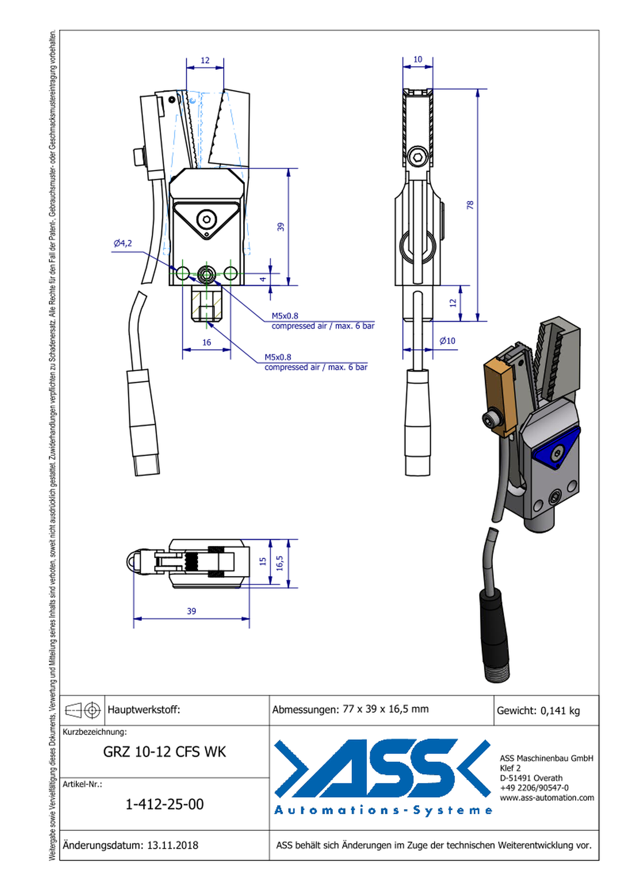 GRZ 10-12 CFS WK Gripper with Jaw Type: for Soft Material / Sensor