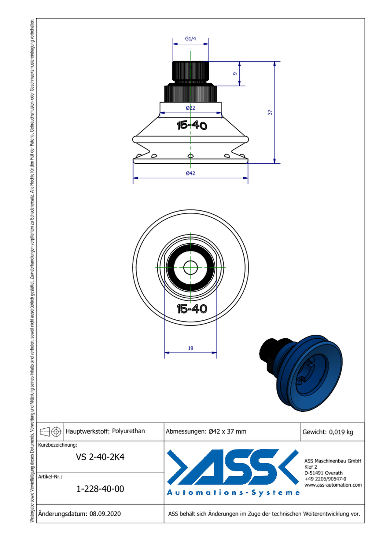 VS 2-40-2K4 2-Componet Vacuum Cup with 2 Bellows