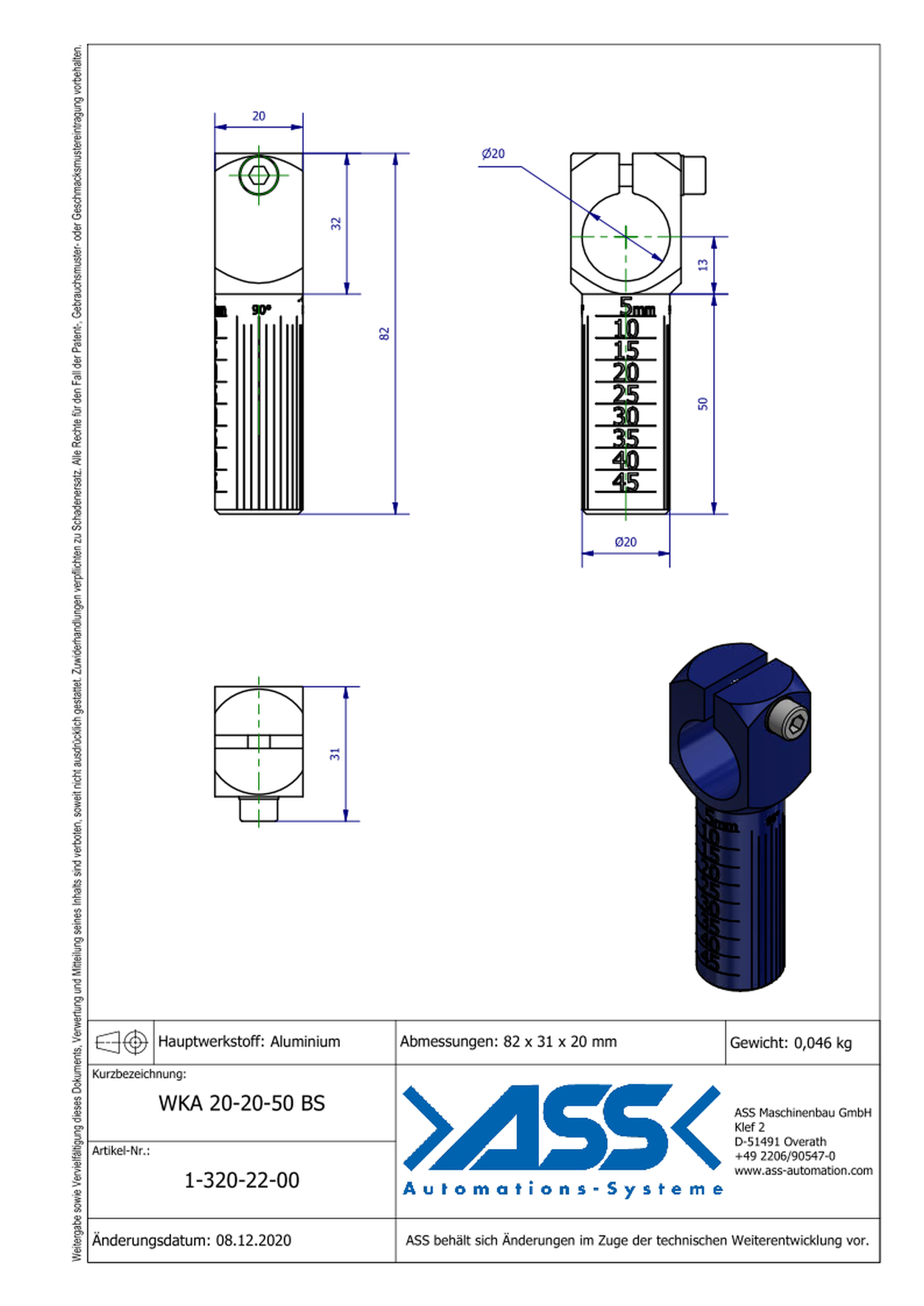 WKA 20-20-50 BS Angle Arm, Blue Scale