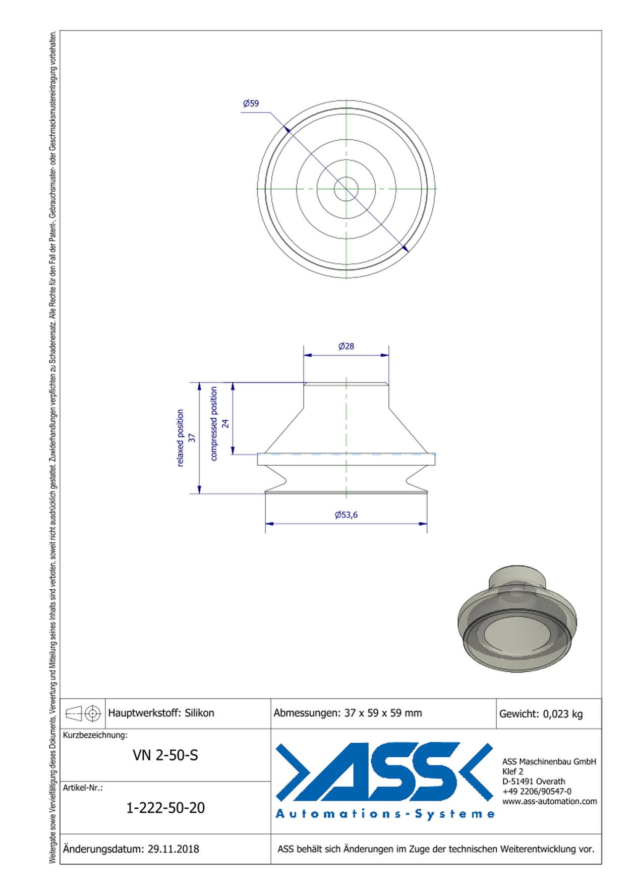 VN 2-50-S Suction Cup, 2 Bellows