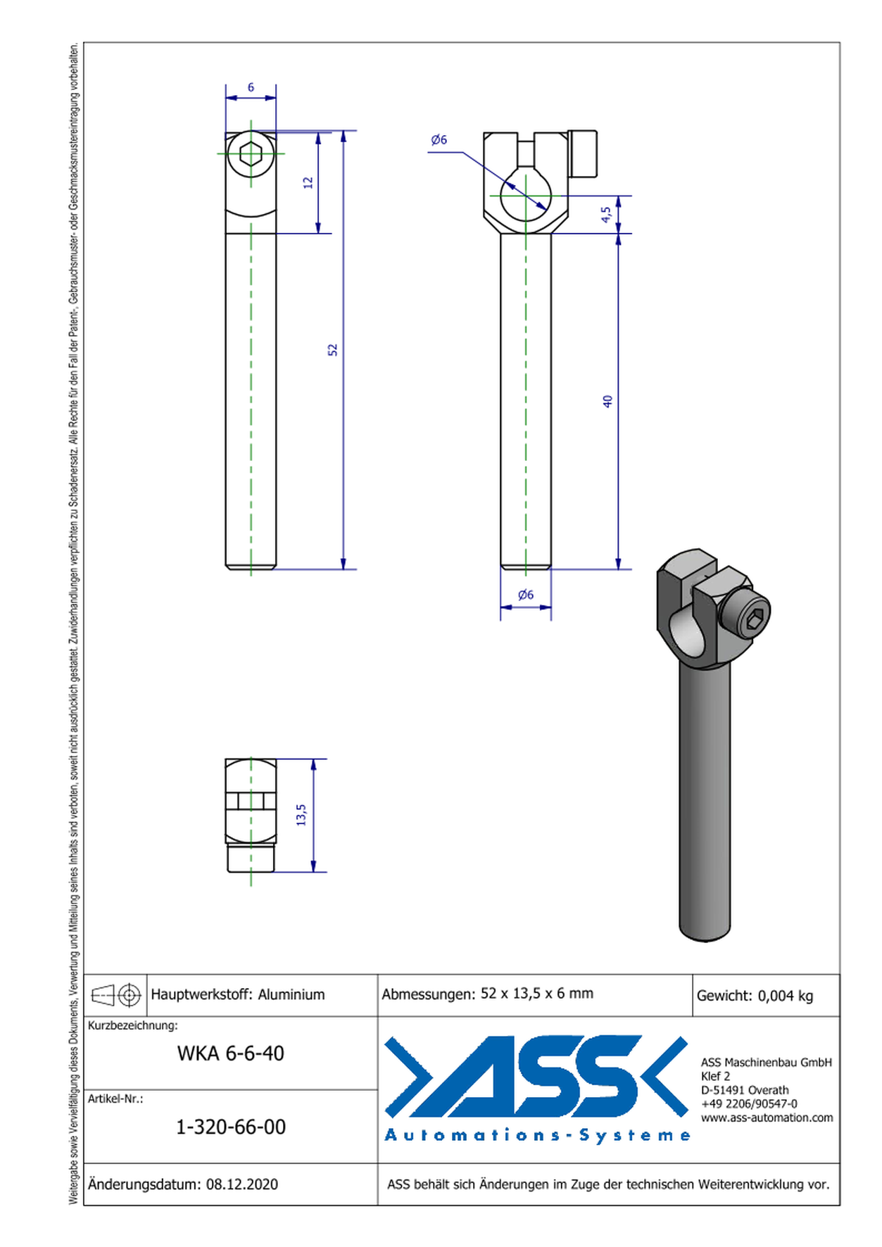 WKA 6-6-40 Angle Arm, Micro Series