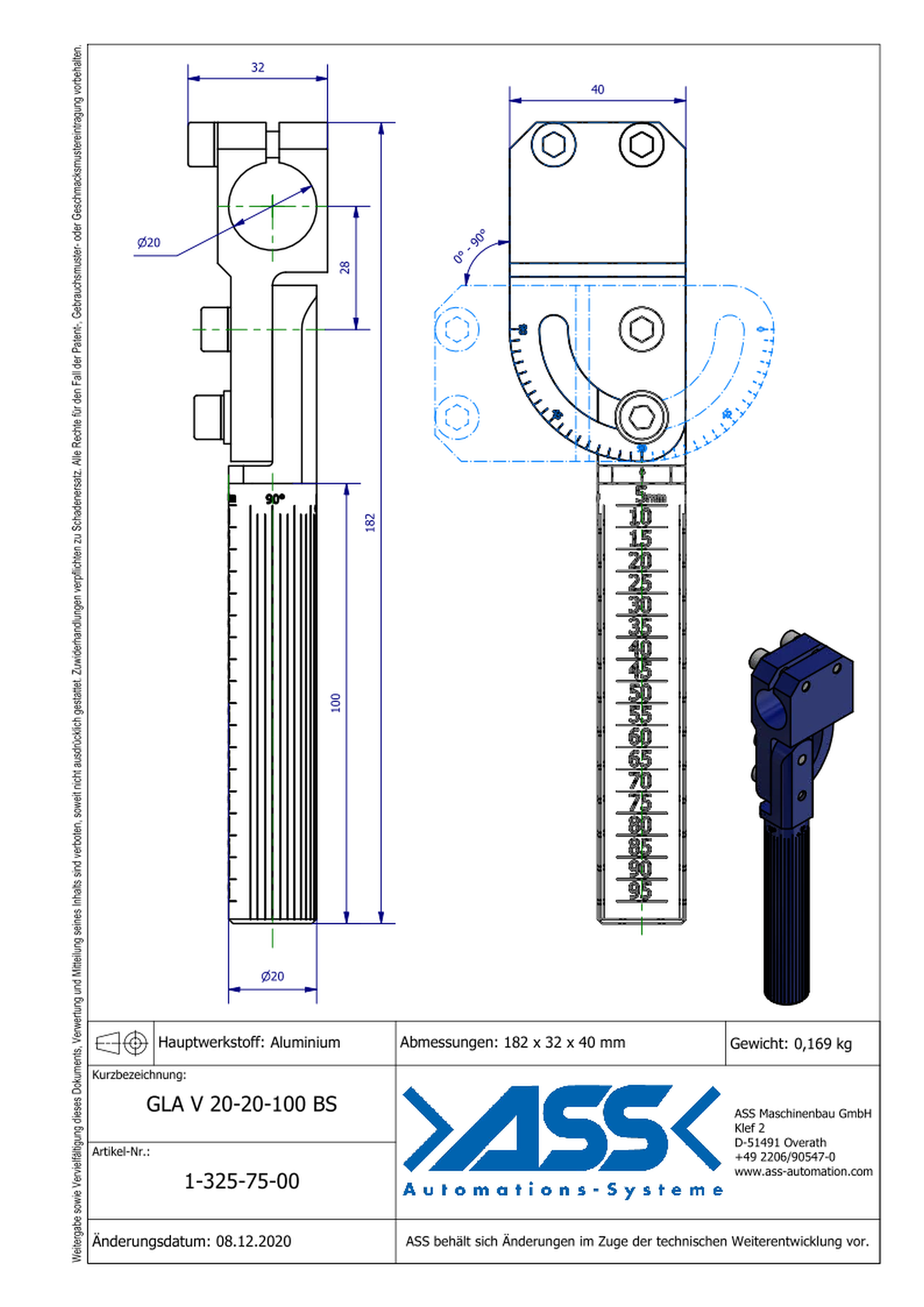 GLA V 20-20-100 BS Elbow Arm, reinforced, Blue Scale