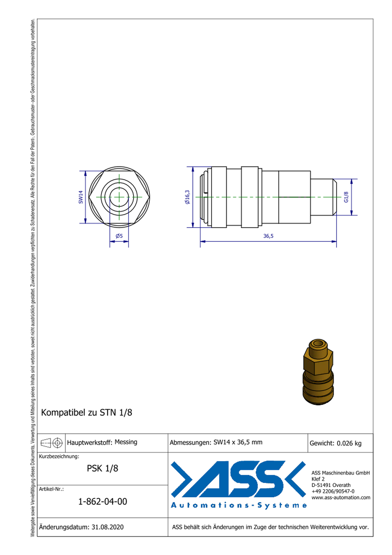 PSK 1/8 Quick Release Coupling