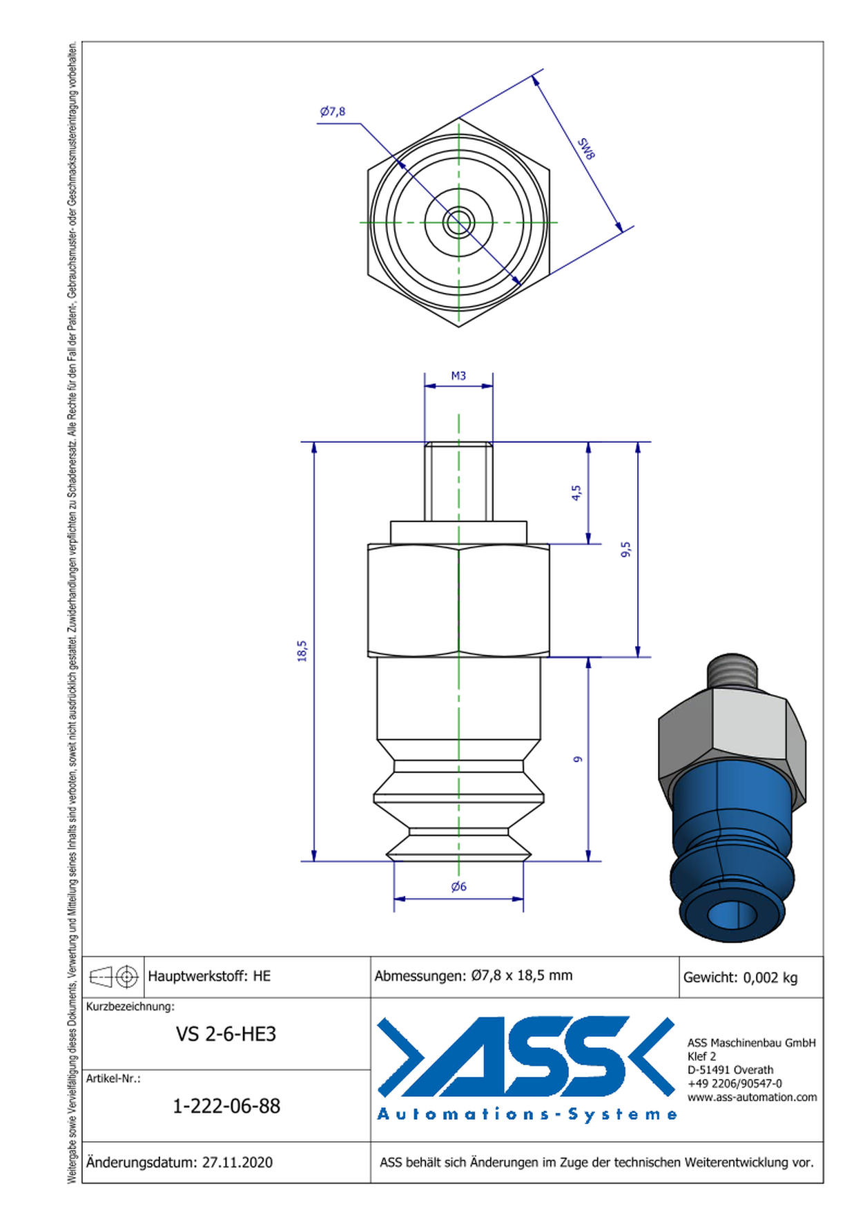 VS 2-6-HE3  Vacuum Cup, 2 Bellows