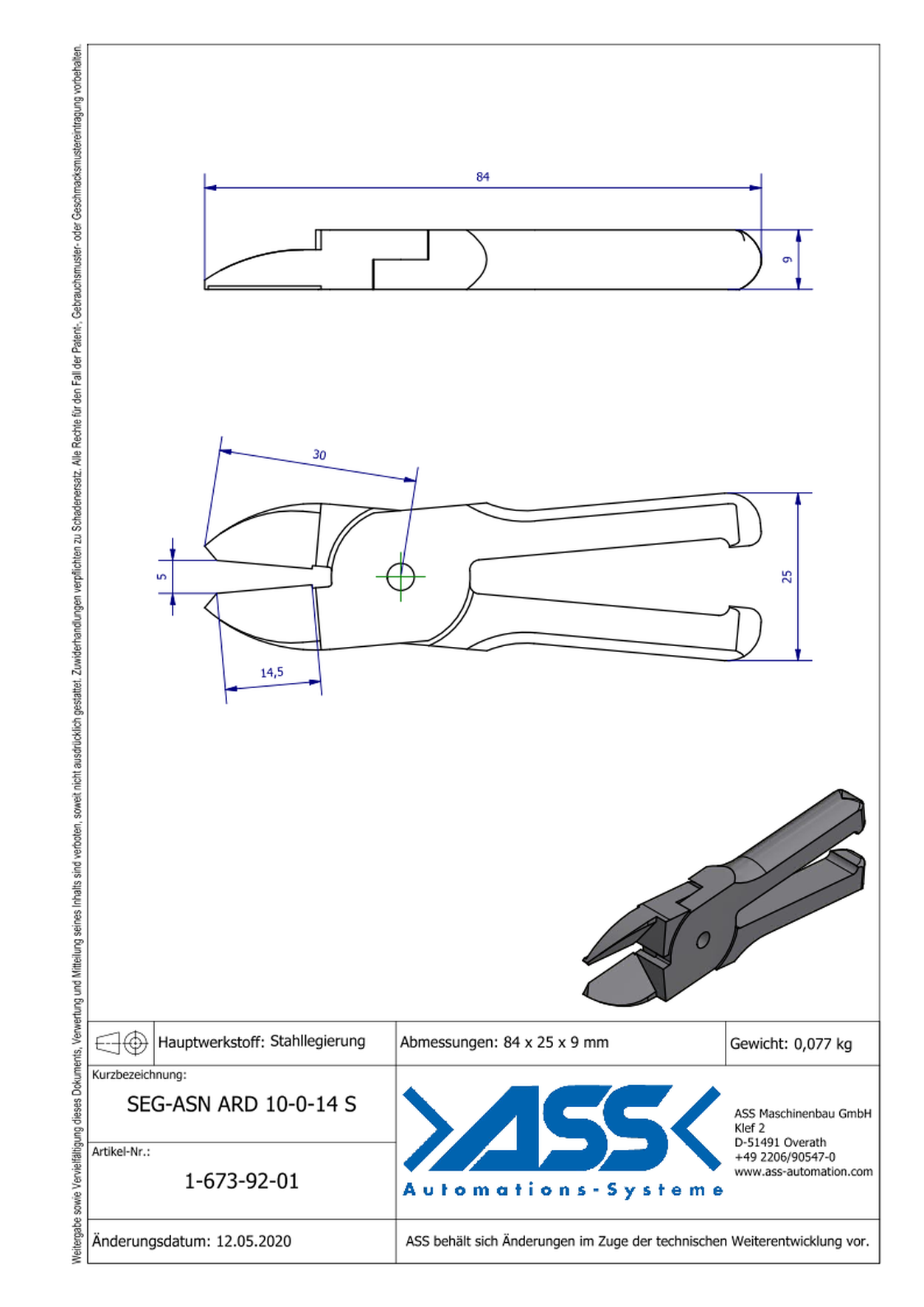 SEG-ASN-ARD10-0-14S Nipper Blade, Straight Form for ASN 10 ARD