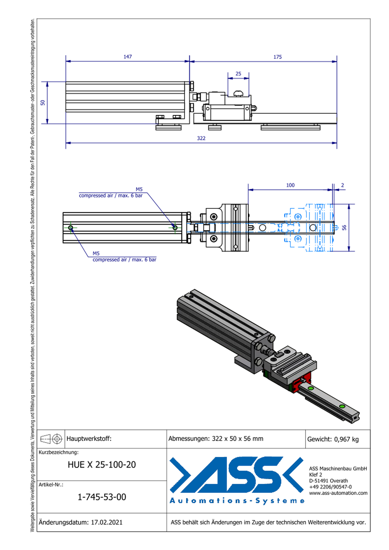 HUE X 25-100-20 Slide Unit with connection to X-Profile