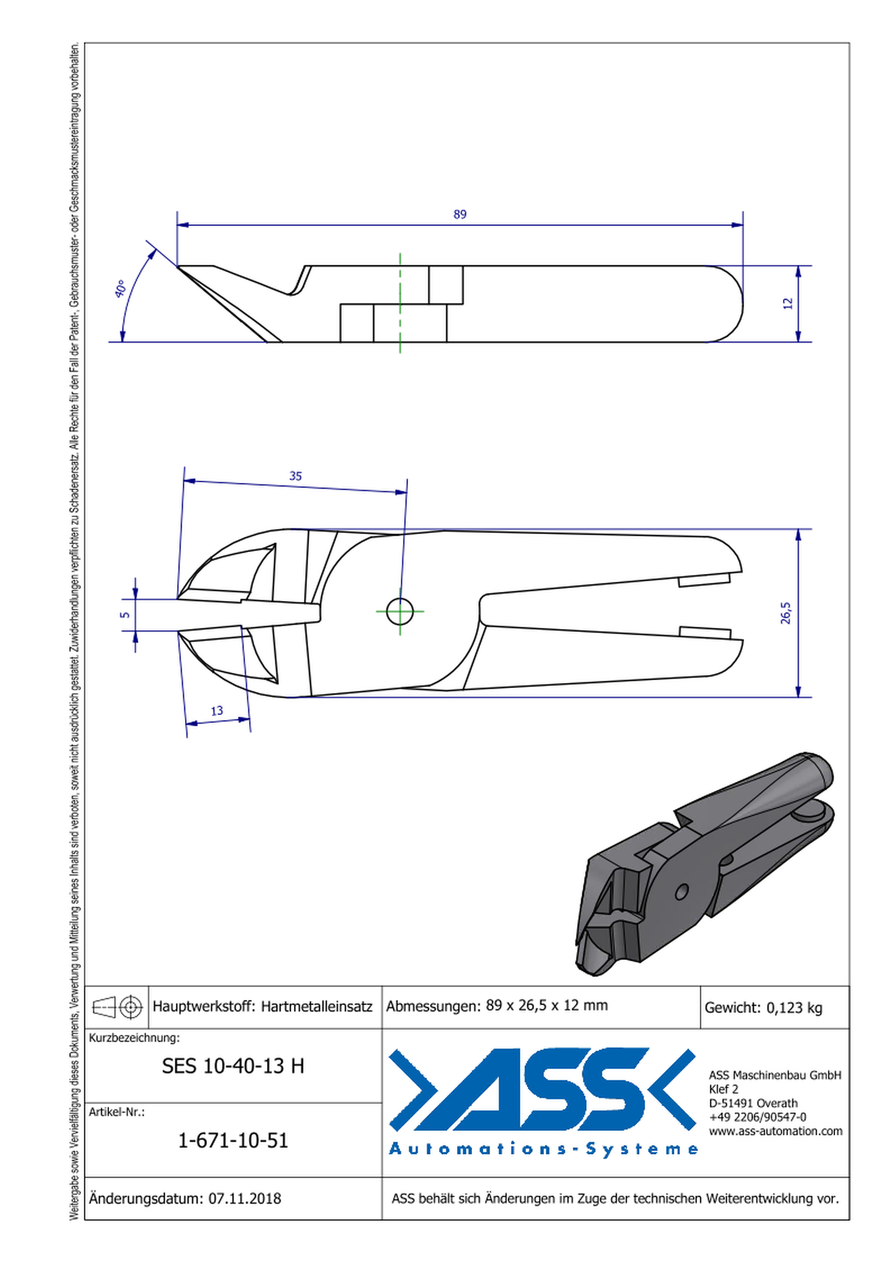 SES10-40-13H Nipper Blade Standard for ASN 10