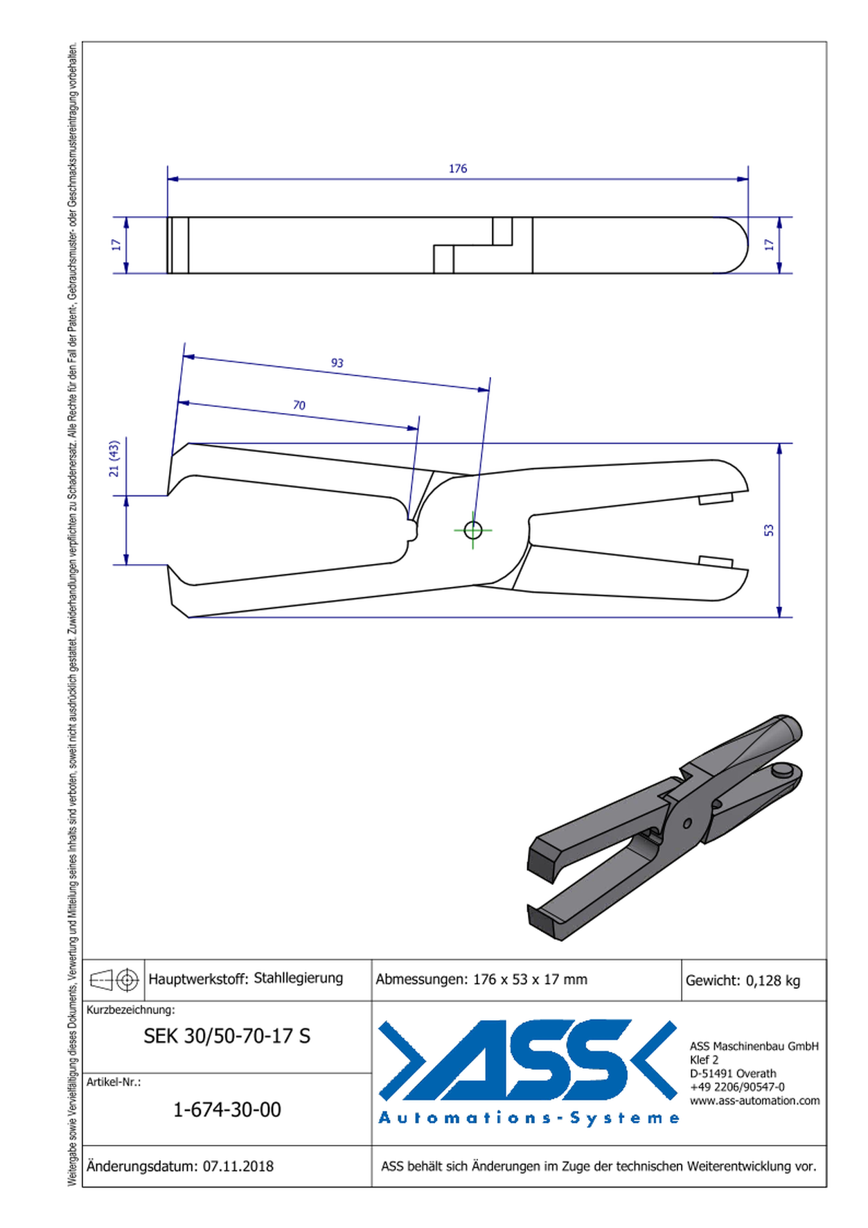 SEK30/50-70-17S Nipper Blade, Pinch for ASN 30-50