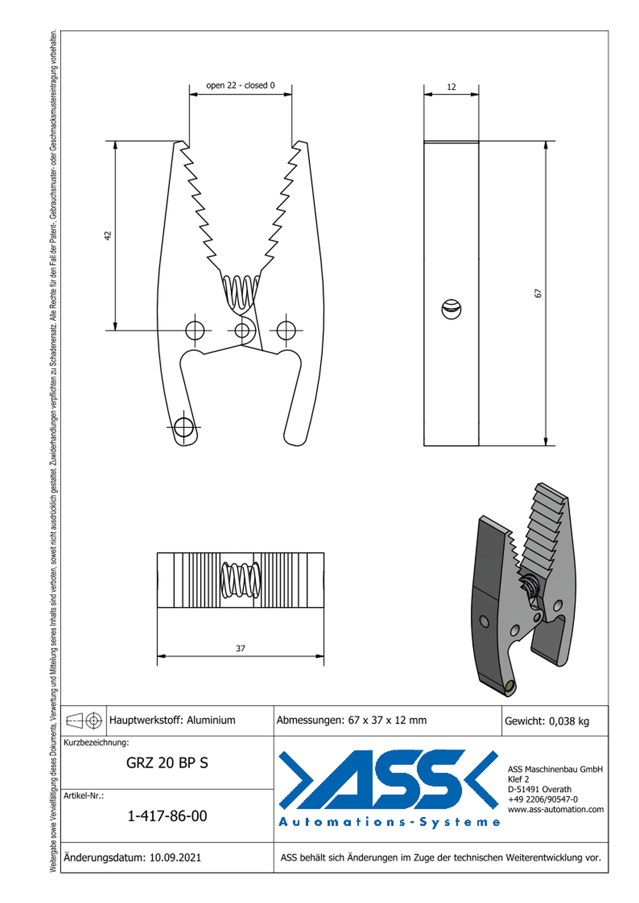 GRZ 20 Gripper Jaws S Jaw Type: Saw Tooth / Saw Tooth