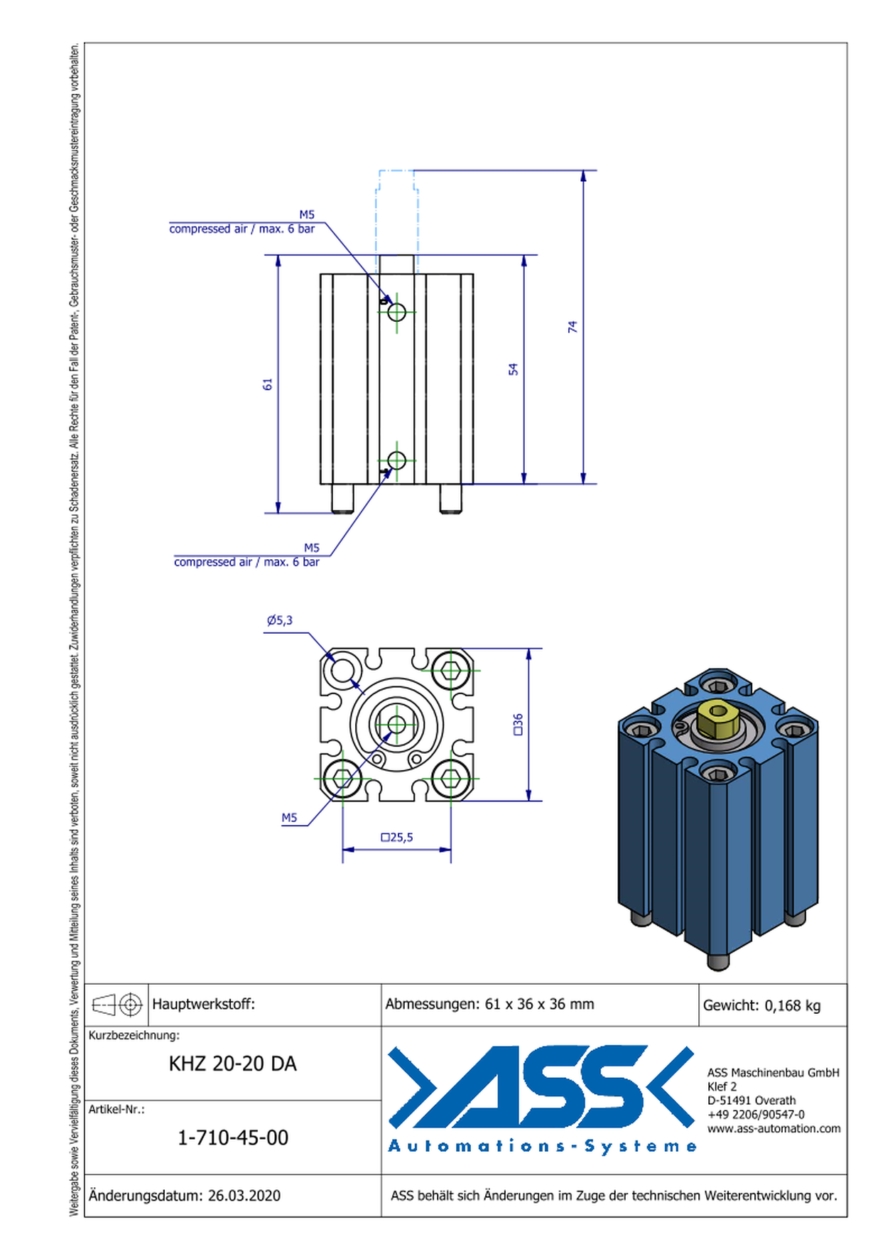 KHZ 20-20 DA Short Stroke Cylinder