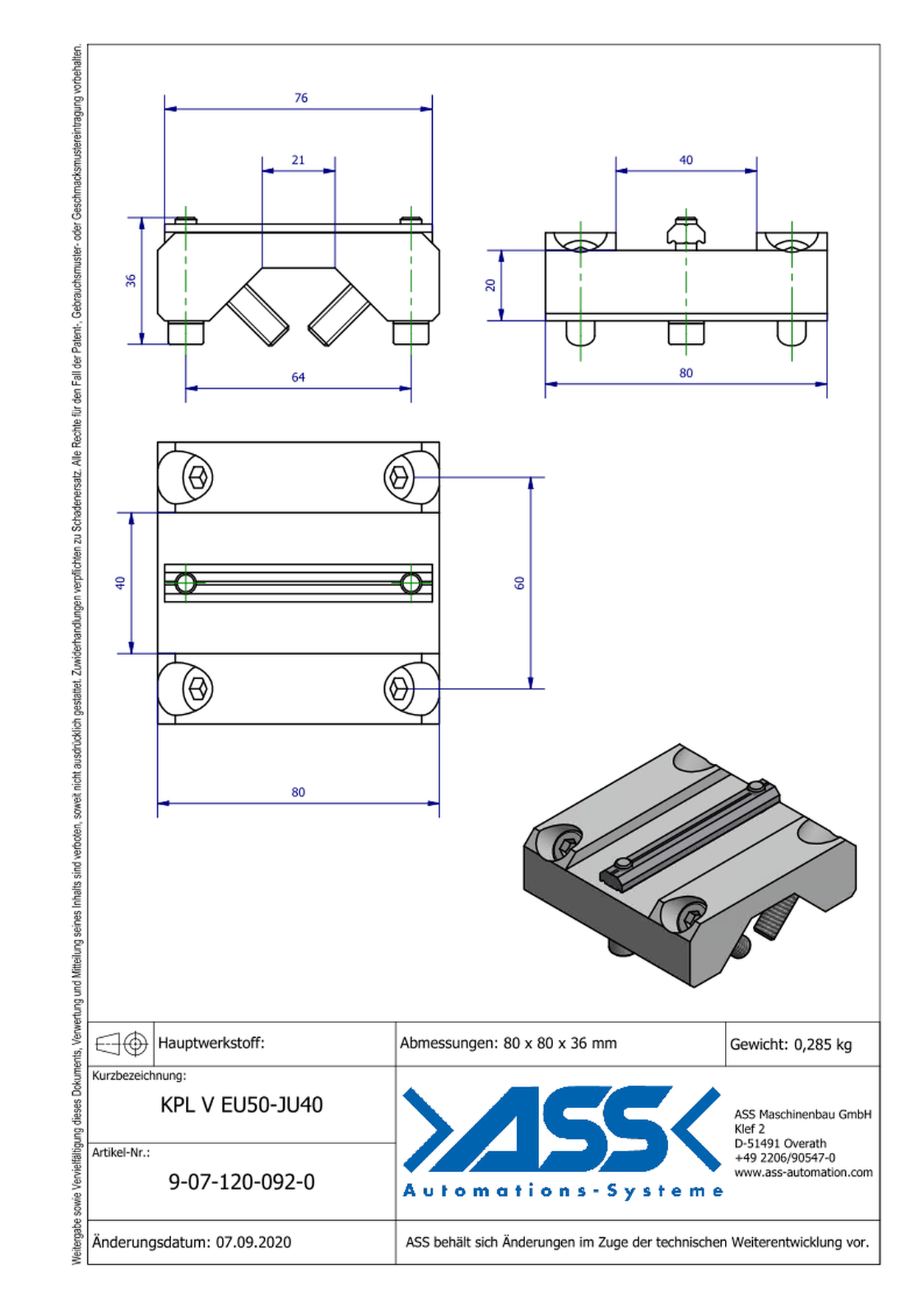 KPL V EU50-JU40 Cross Connector JU to Europrofile, reinforced