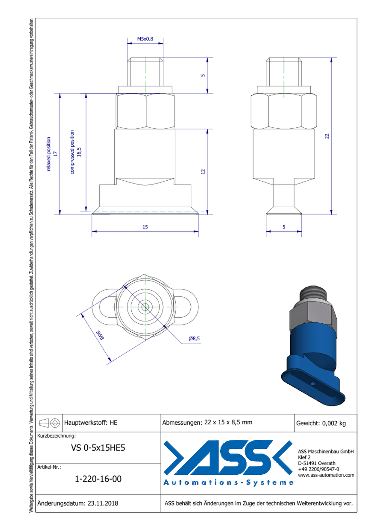 VS O-5x15HE5 Vacuum Cup, Oval