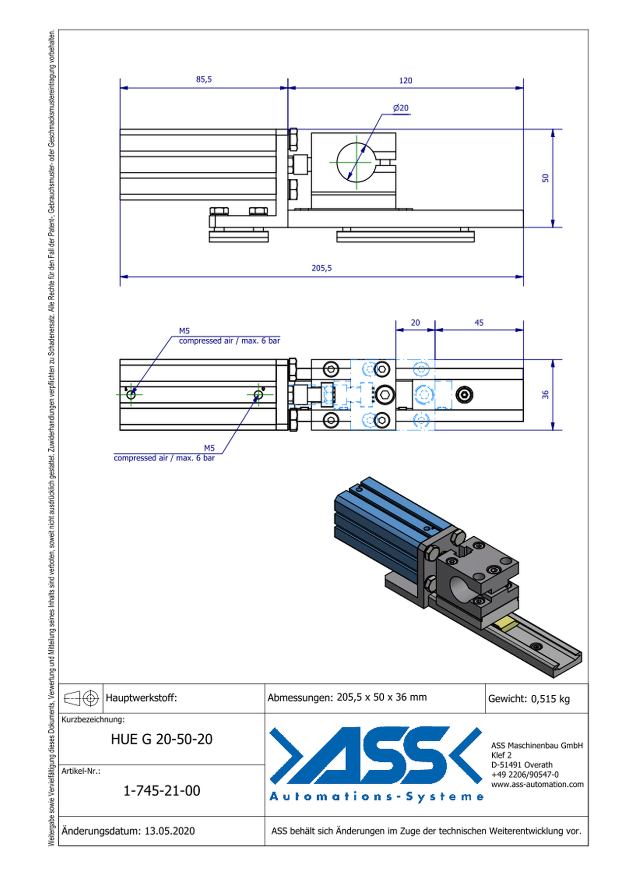 HUE G 20-50-20 Slide Unit with Sliding Guide