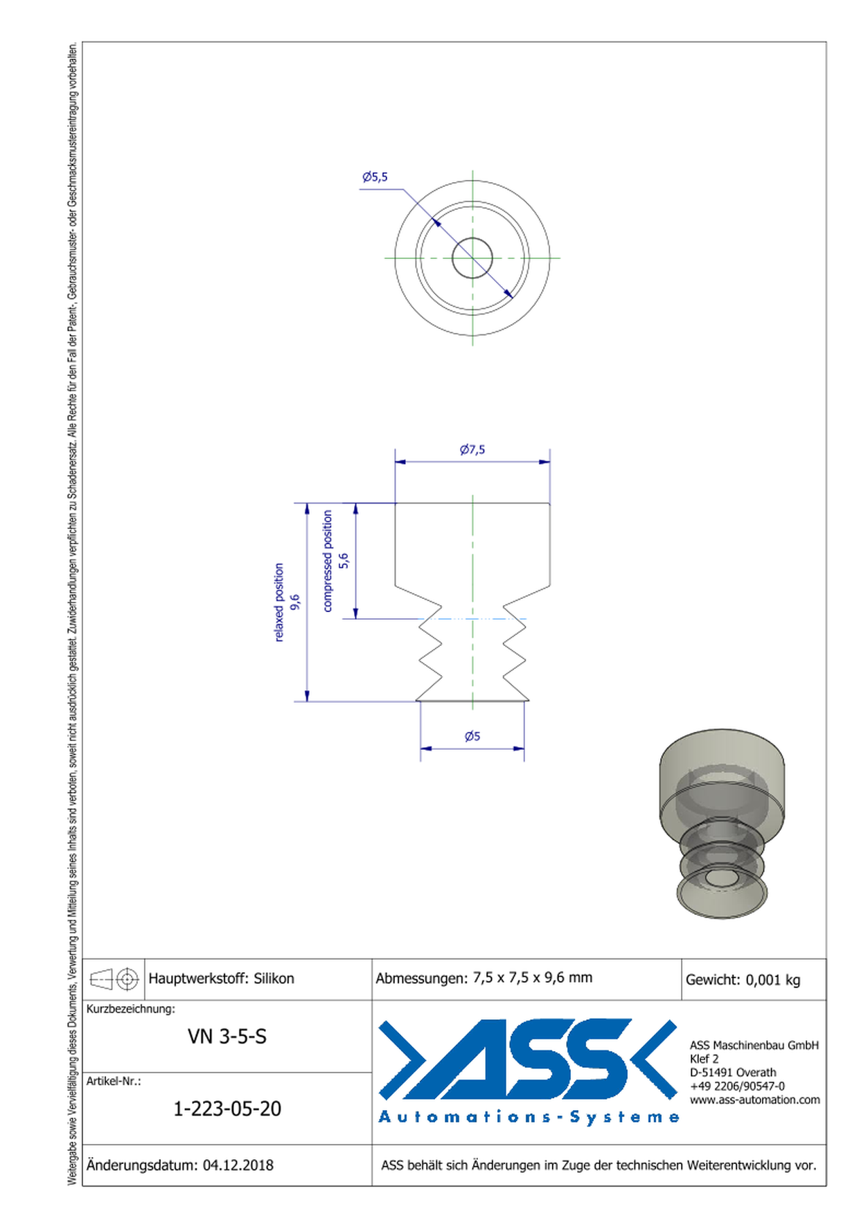 VN 3-5-S Suction Cup, 3 Bellows