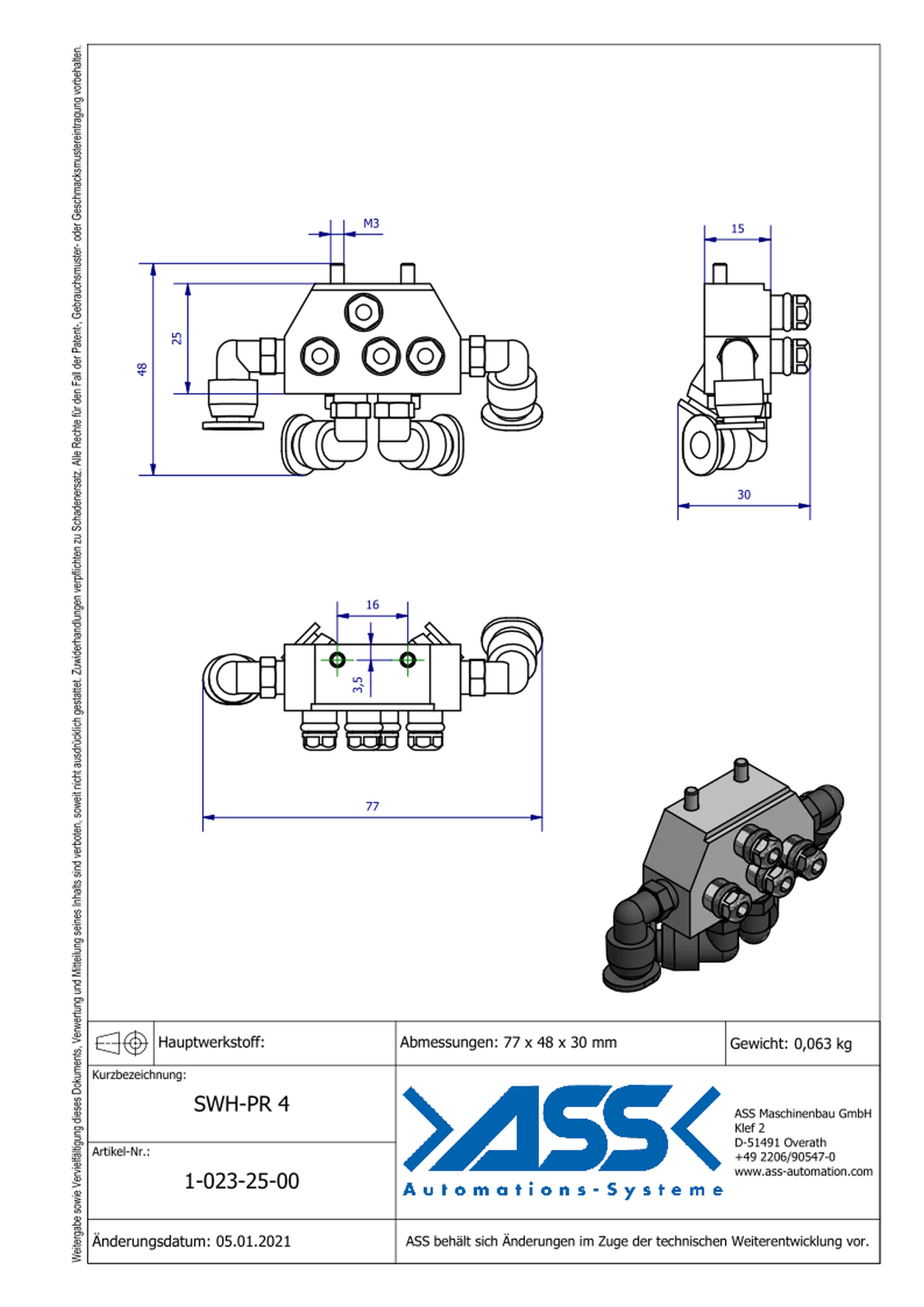 SWH-PR 4 Pneumatic Interface Expansion, 4-times, Robot Side