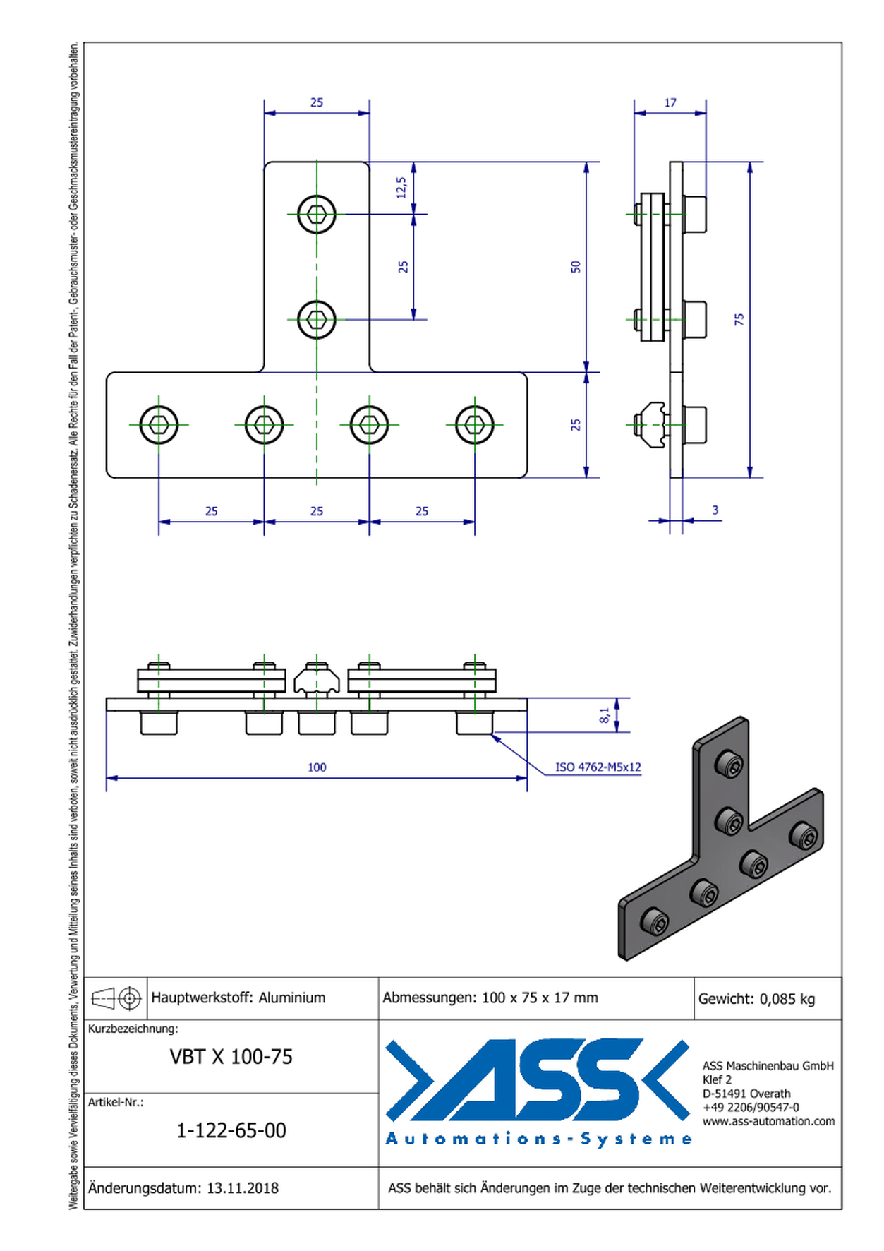 VBT X 100-75 T-Style Support Joint Connector