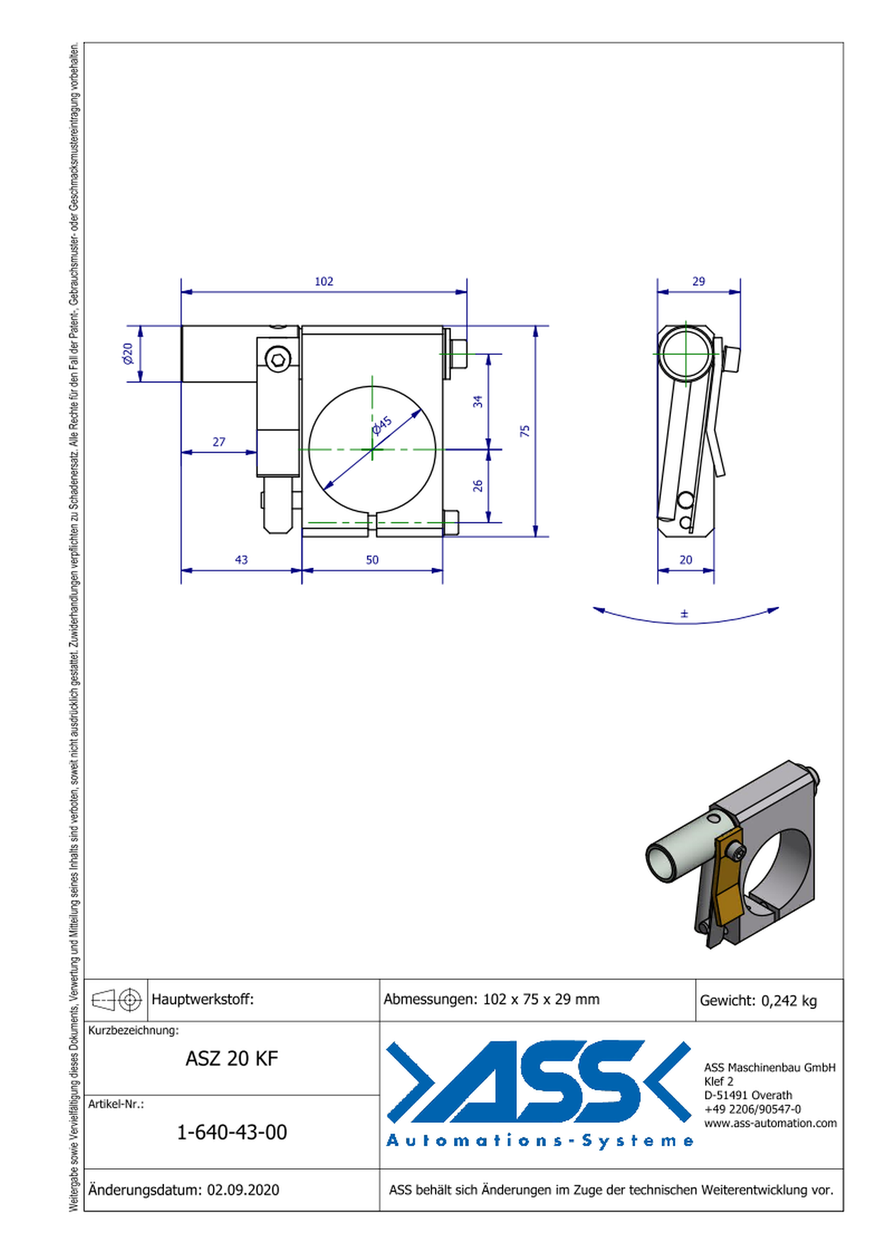 ASZ 20 KF Spring Loaded Mounting Bracket for ASN