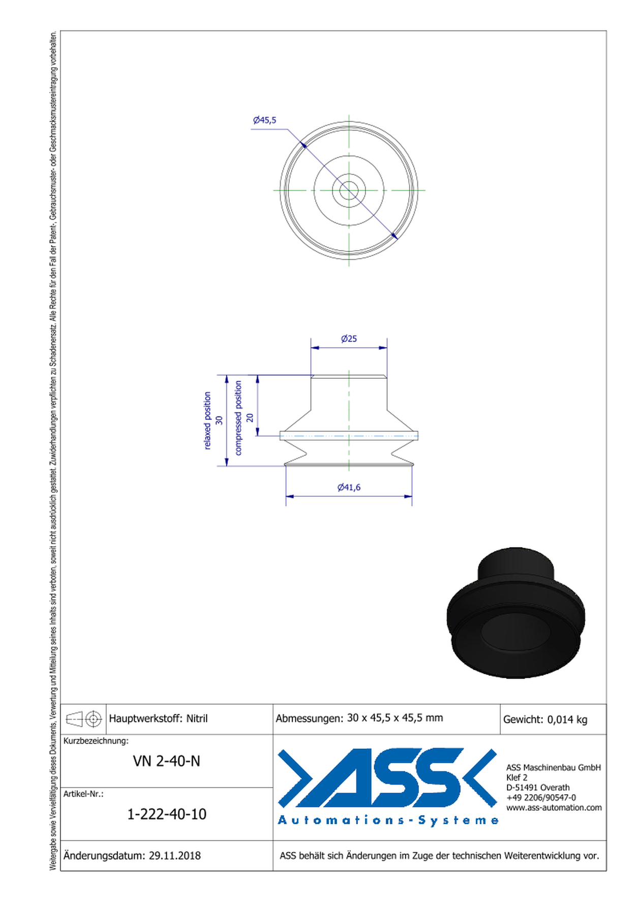 VN 2-40-N Suction Cup, 2 Bellows