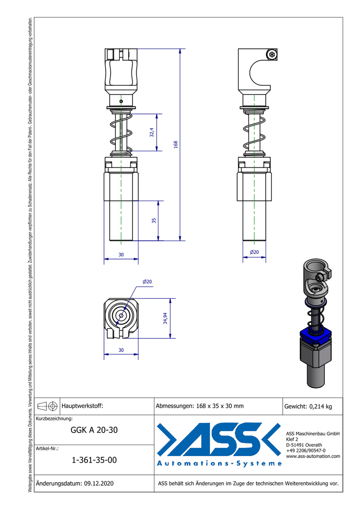 GGK A 20-30 Gripper Arm, lin.gu., spr.comp., lock ag.rot., ax.