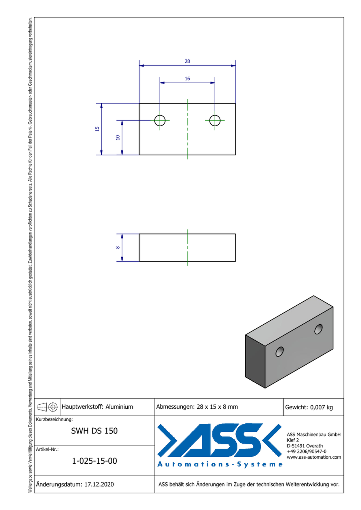 SWH DS 150 Spacer for Electrical Interface