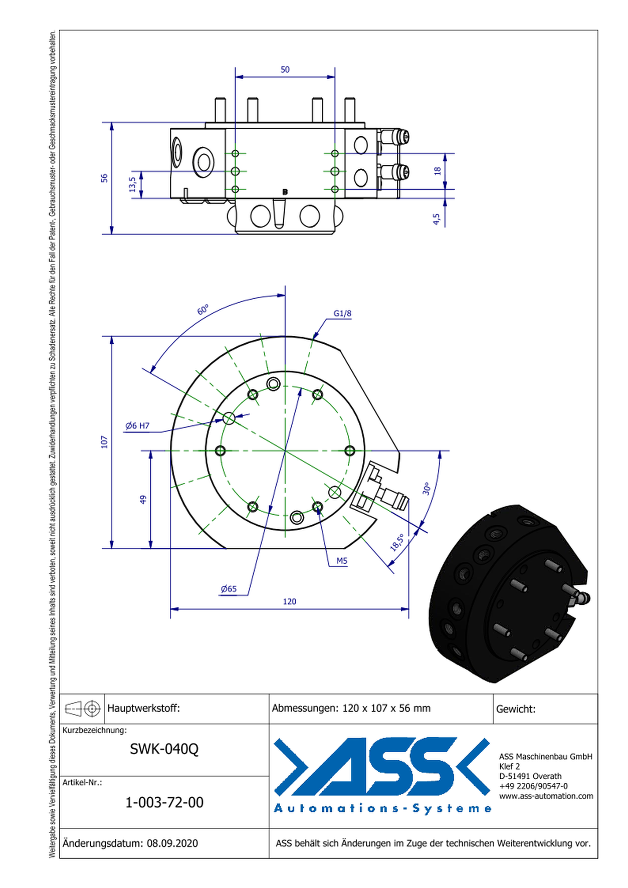 SWK-040Q Quick Change system, Robot Side