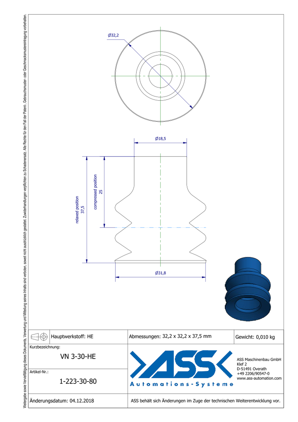 VN 3-30-HE Suction Cup, 3 Bellows