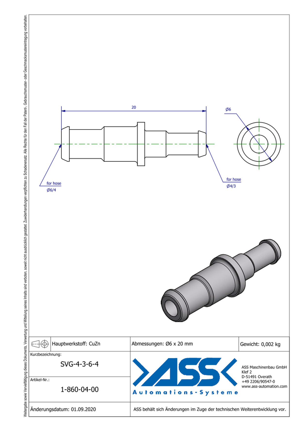 SVG 4-3-6-4 Straight Hose Connector for PSS