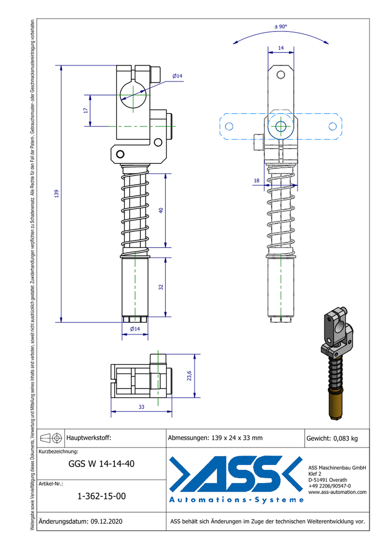 GGS W 14-14-40 Gripper Arm spring comp., locked , +/-90°