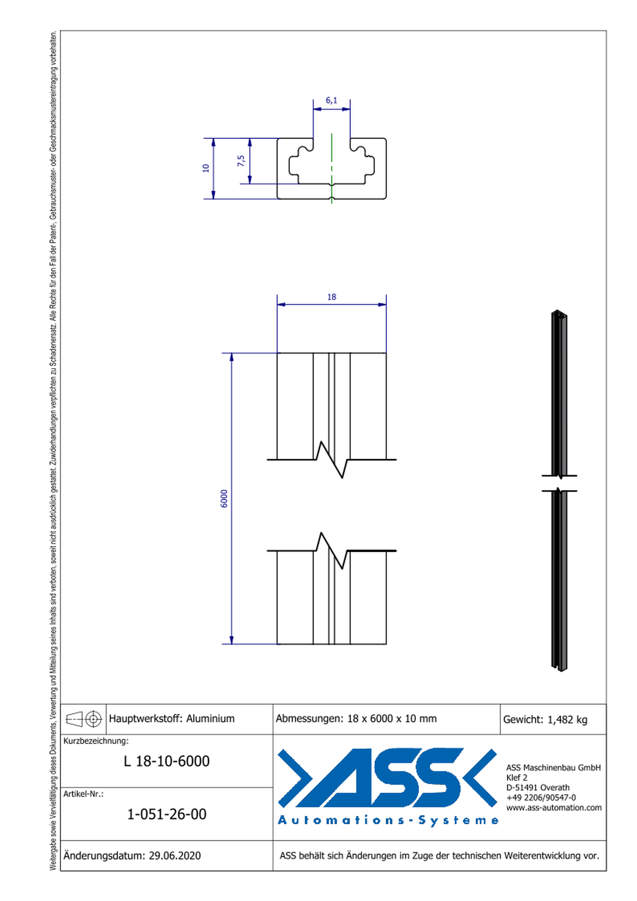 L 18-10-0001  Aluminiumprofile Length: Individual Cut