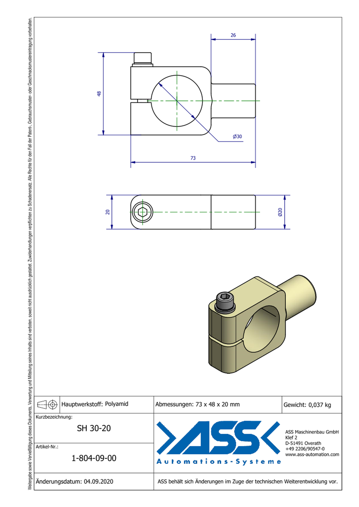 SH30-20 Sensor Bracket for Round Sensors