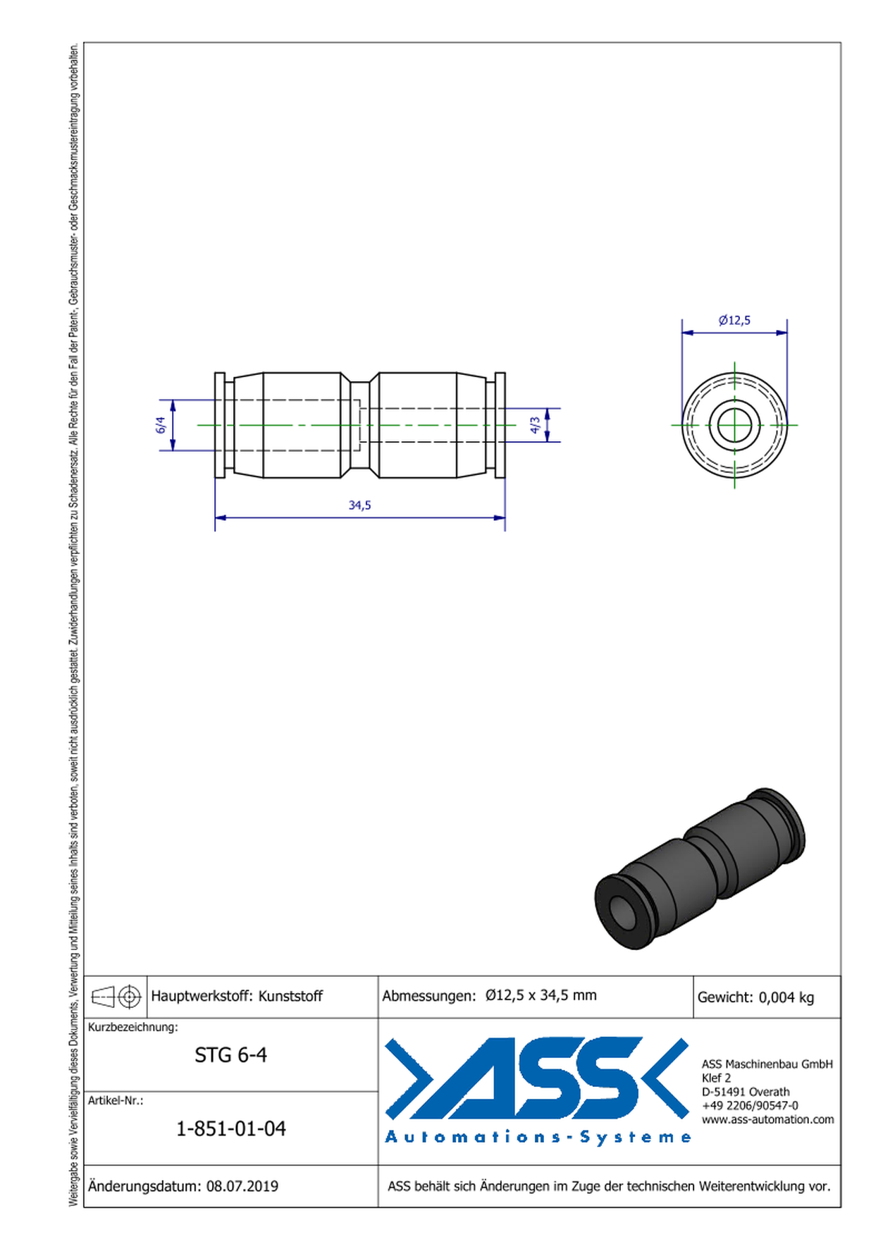 STG 6-4 Straight Quick Connector