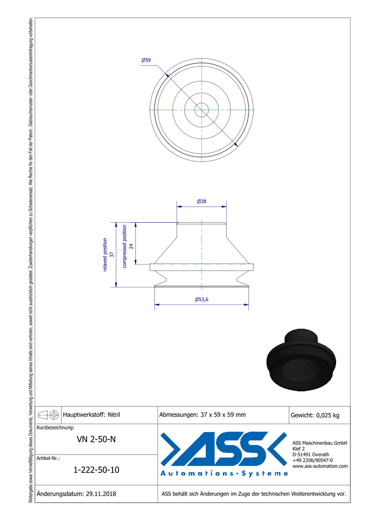 VN 2-50-N Suction Cup, 2 Bellows