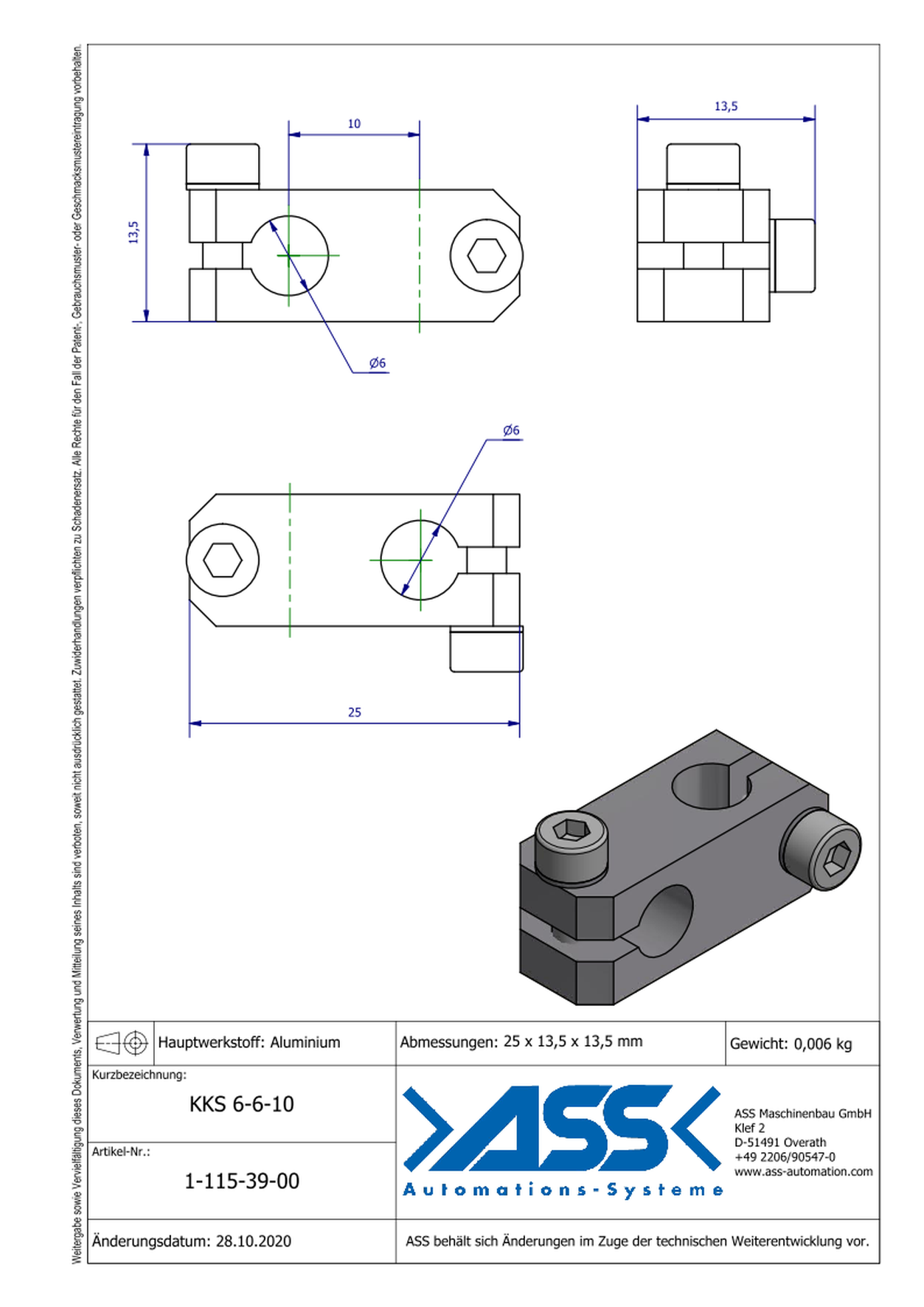 KKS 6-6-10 Cross Connector, Micro Series