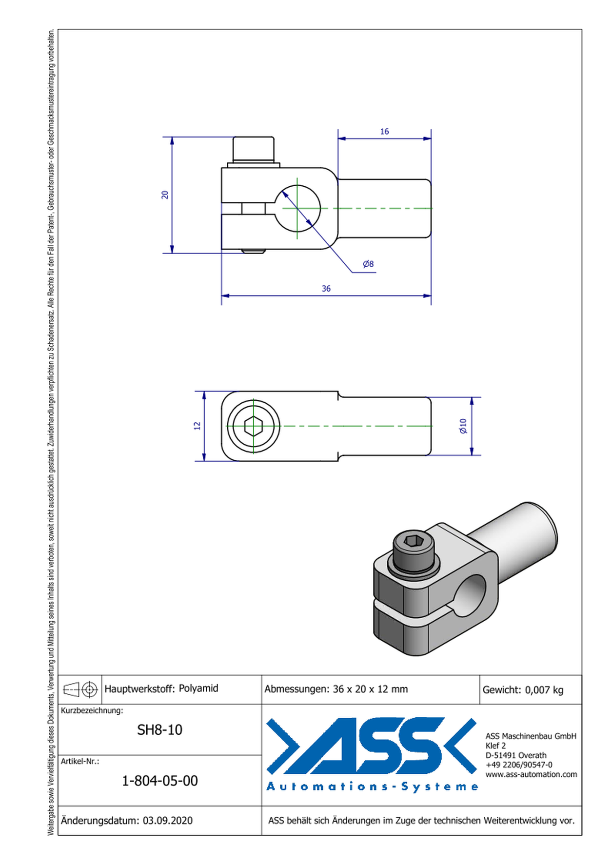 SH8-10 Sensor Bracket for Round Sensors