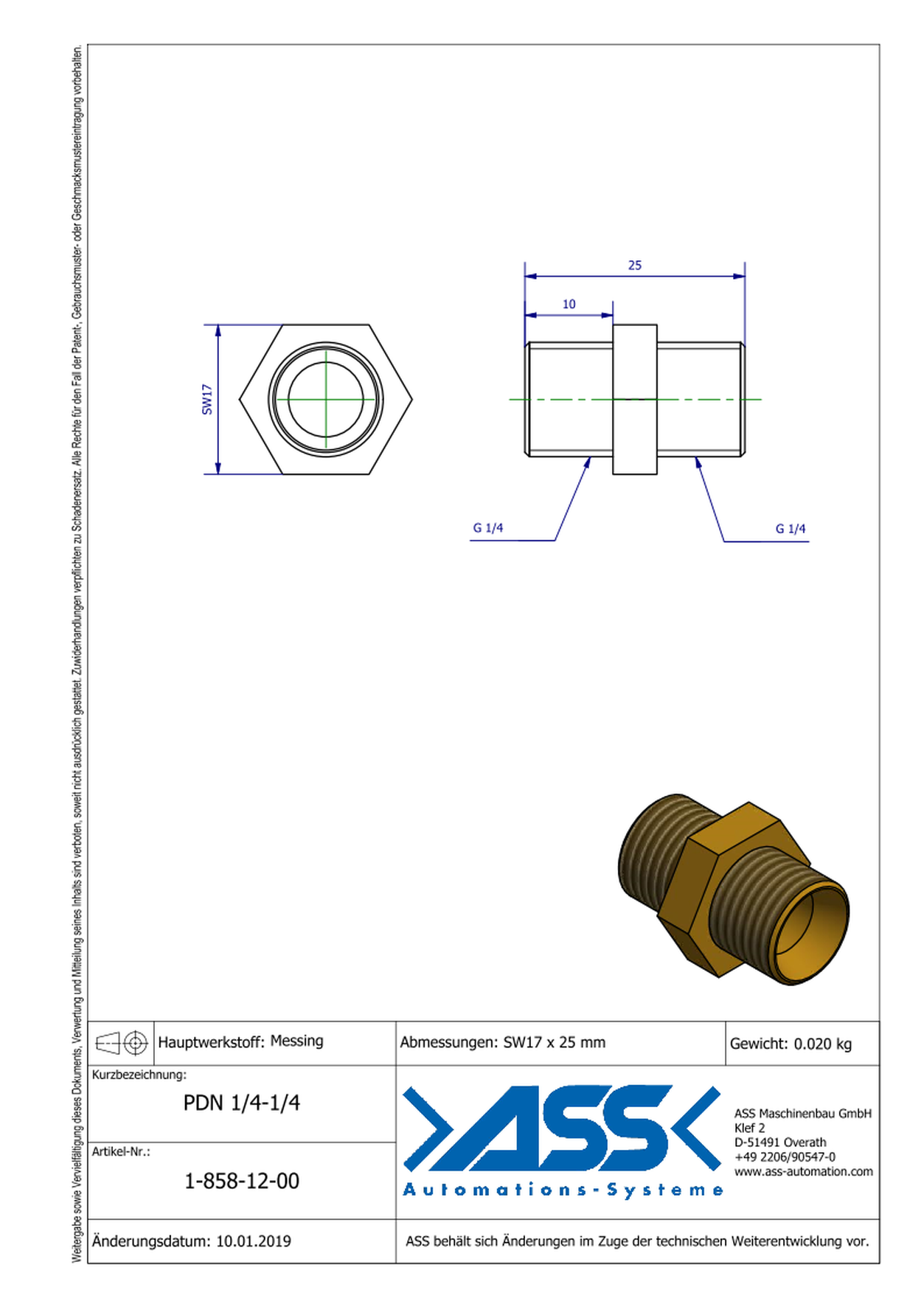 PDN 1/4-1/4 Double Nipple