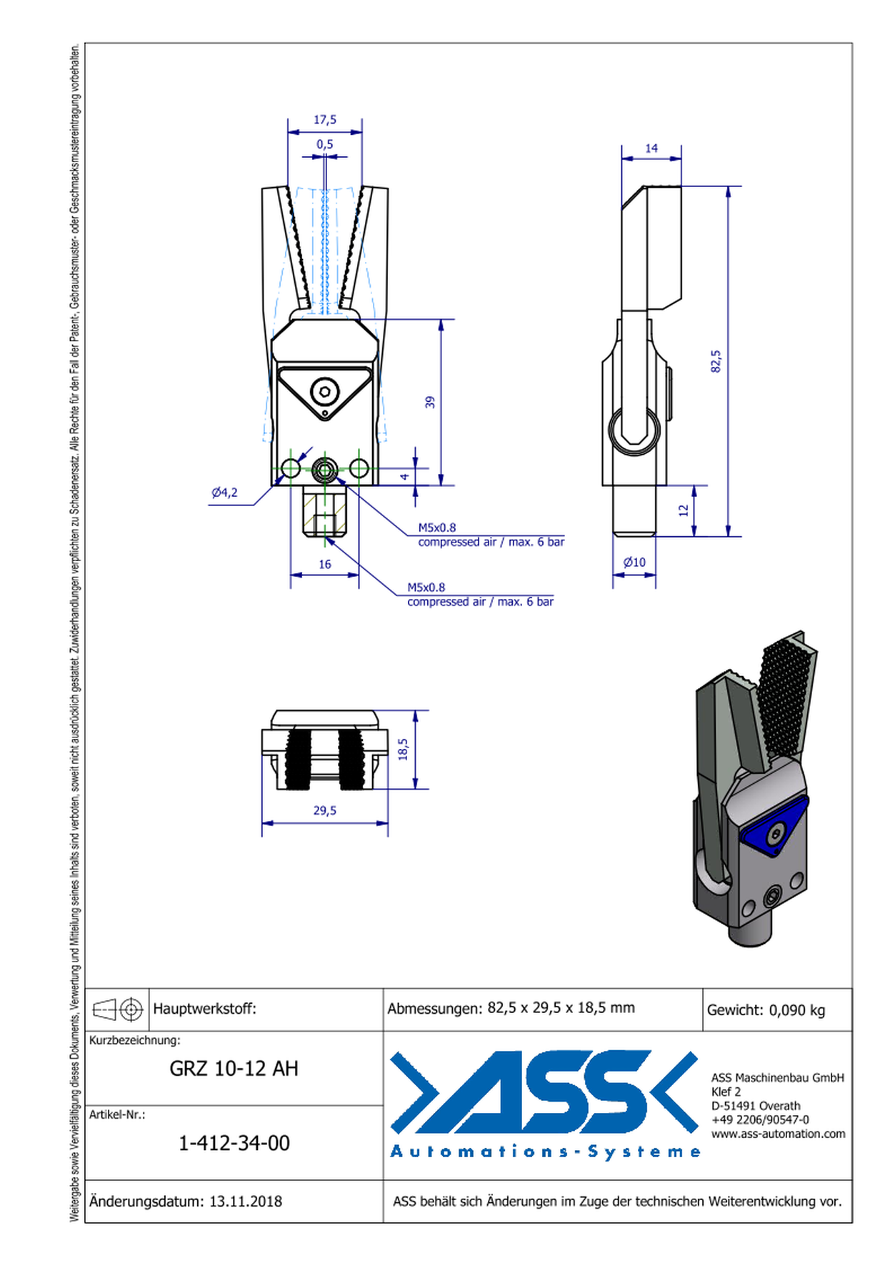 GRZ 10-12 AH Gripper, Jaw Type: both sides Chequered extra wide