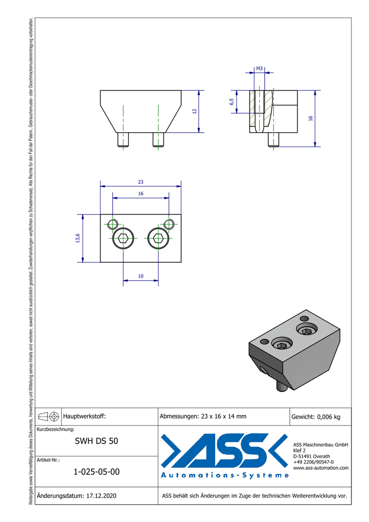 SWH DS 50 Spacer for Electrical Interface