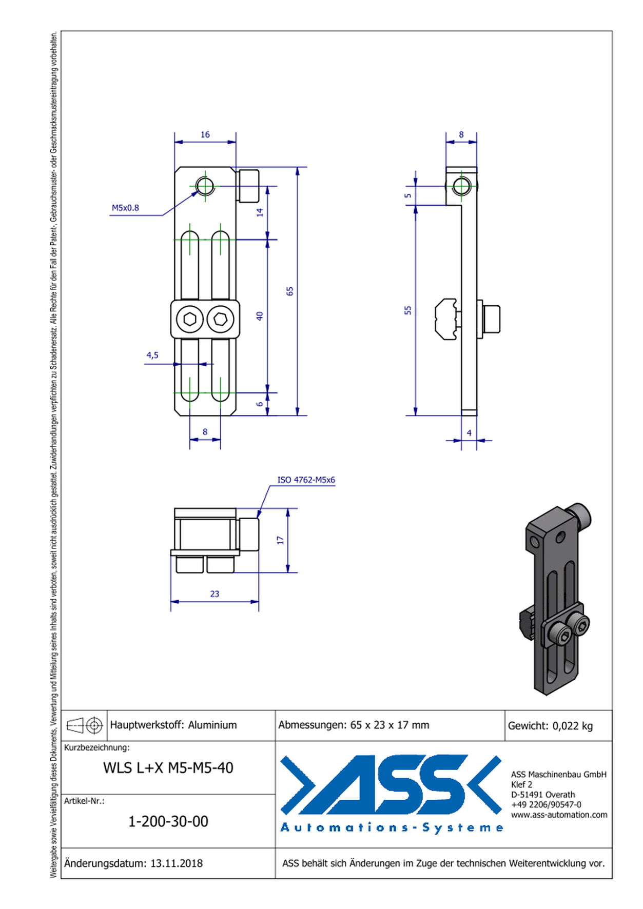 WLS L M5-M5-40 Long Angle connector