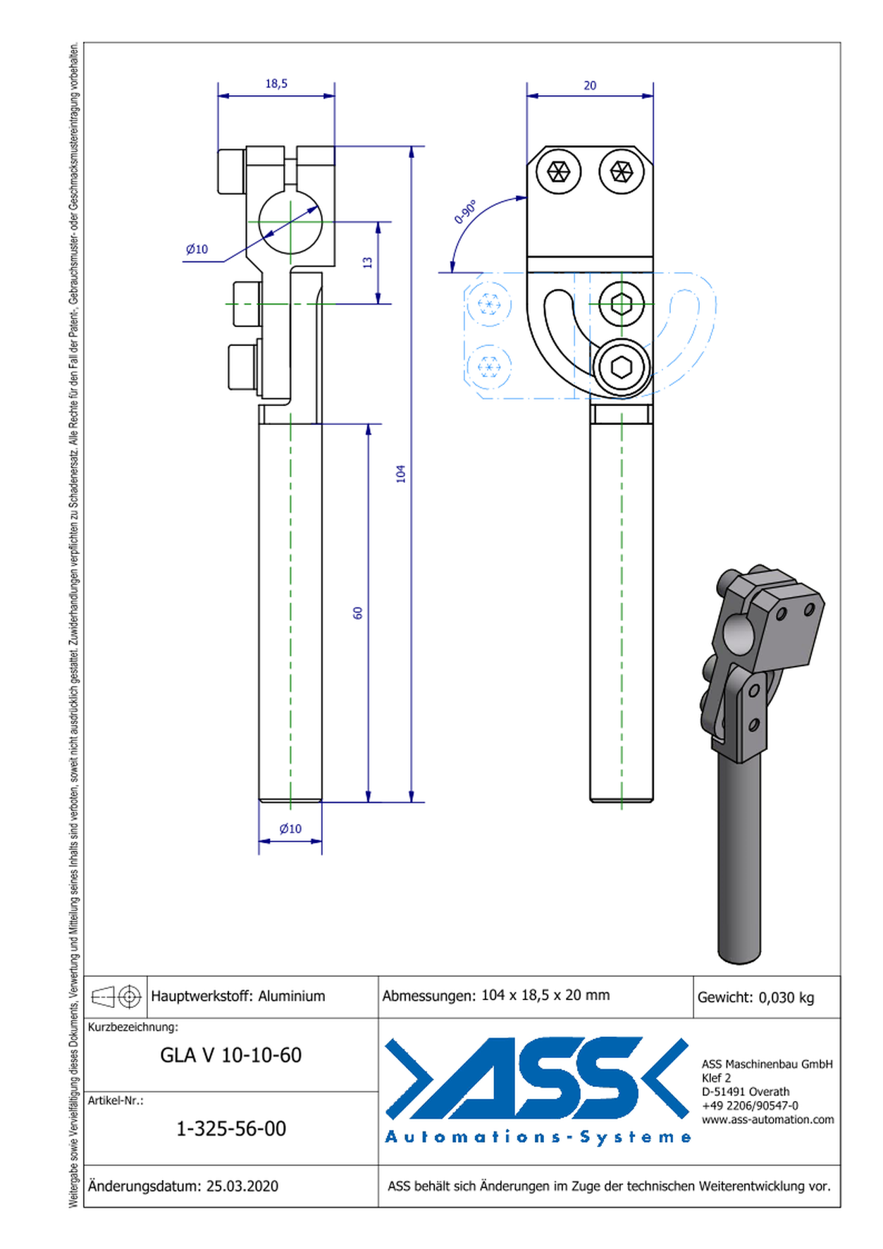 GLA V 10-10-60 Elbow Arm, reinforced