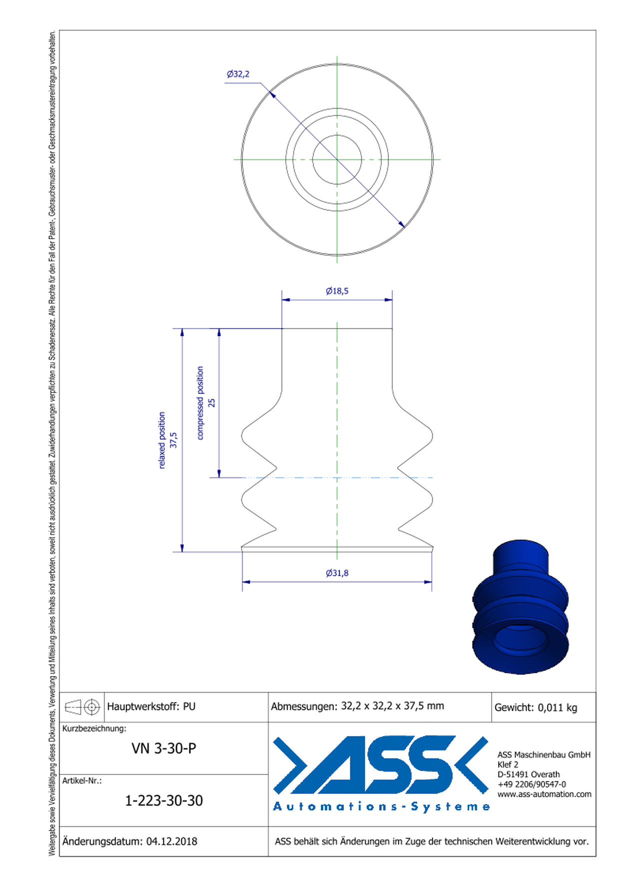 VN 3-30-P Suction Cup, 3 Bellows