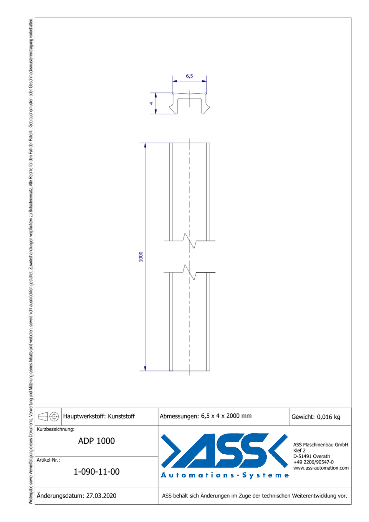 ADP 1000 Profile Cover 1000 mm