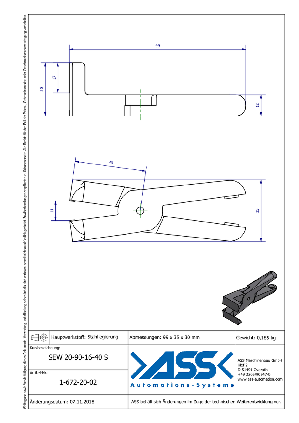 SEW20-90-16-40S Nipper Blade, angulated 90°, for ASN 20