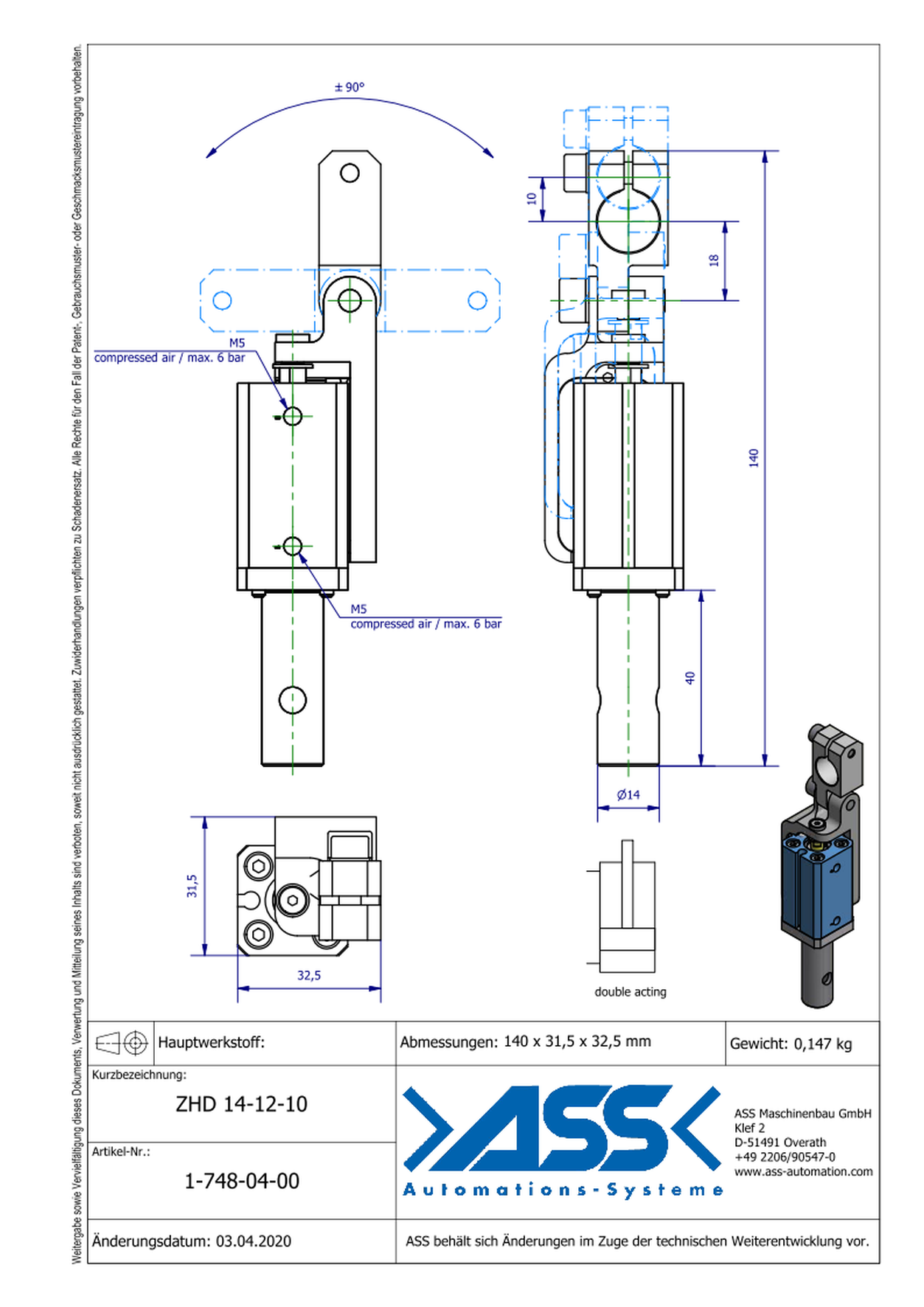 ZHD 14-12-10 Cutter Slide, double-acting