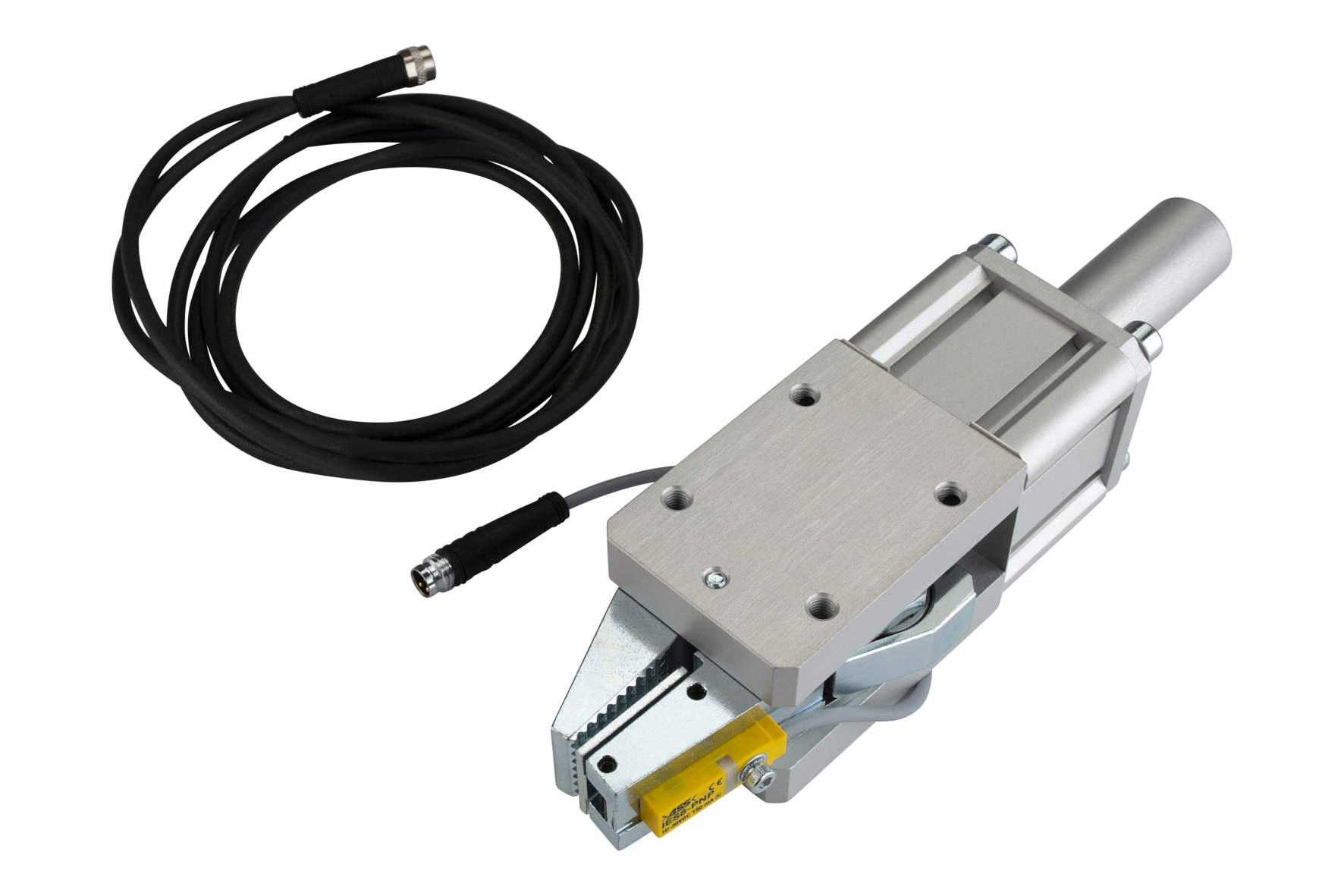 GRZ 32 Gripper with Jaw Type: Chequered / Chequered Piston Ø: 32 mm, : 20 mm, Opening width: -, Jaw type: chequered / query, Closing Force: 350 N, Connection: plug M8, Signal output: NPN