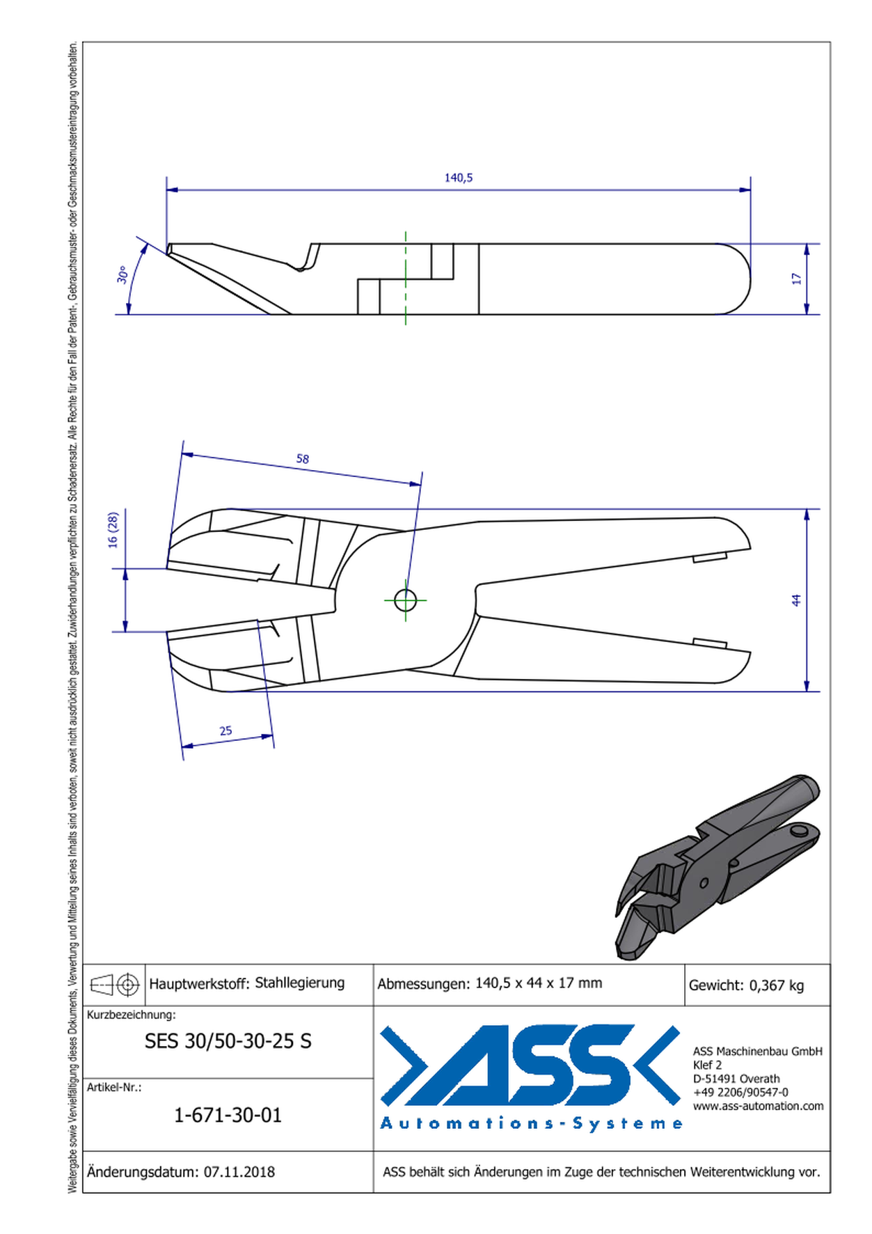 SES30/50-30-25S Nipper Blade Standard for ASN 30-50