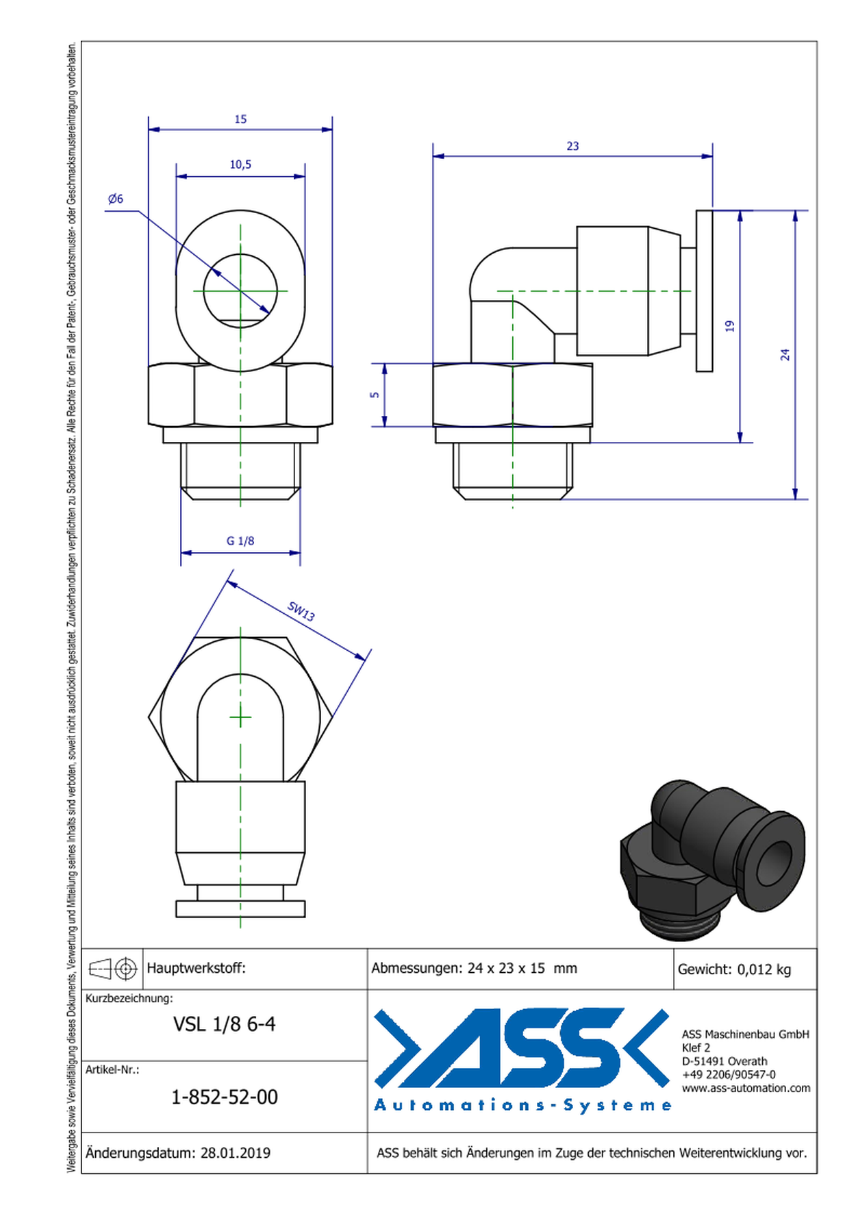 VSL 1/8 6-4 Quick Connector for PSS