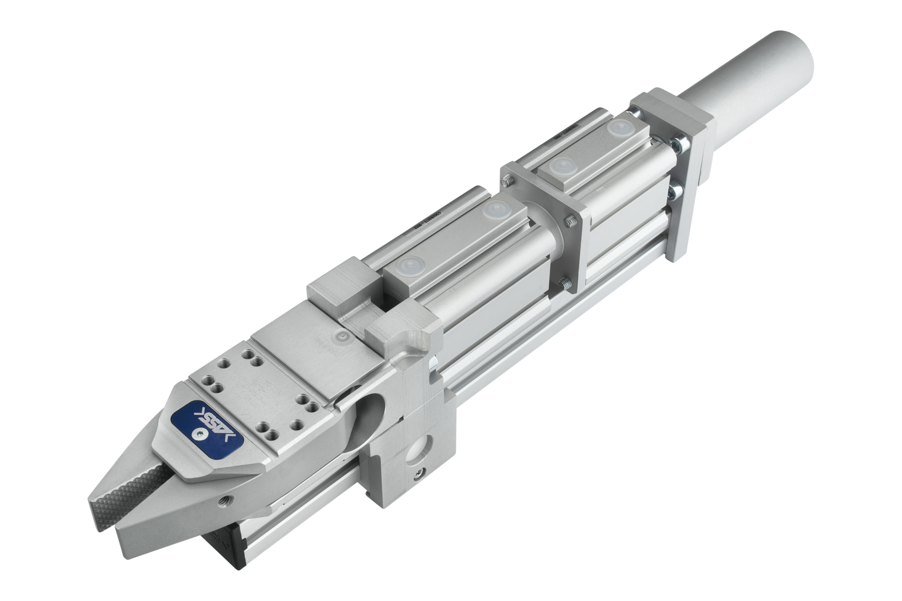 HUZ 25 20-10 mit Option  Gripper 25 with Double Stroke Model: double stroke, Piston Ø: 25 mm; 32 mm, Stroke demoulding: 30 mm, Jaw type: chequered / chequered, Dtroke delivering: 20 mm, Connection: -, Signal output: -