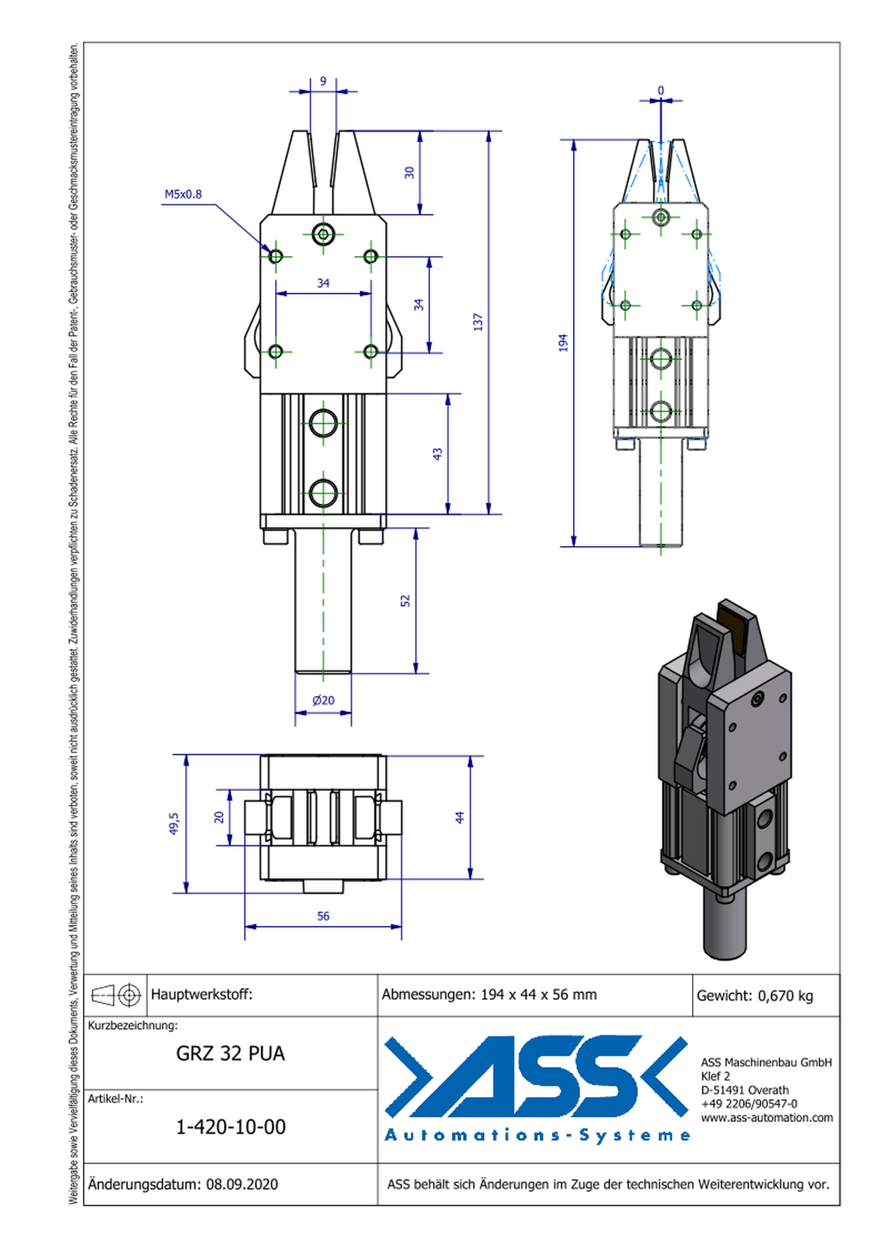 GRZ 32 PUA Gripper with Jaw Type: PU Insert / PU Insert