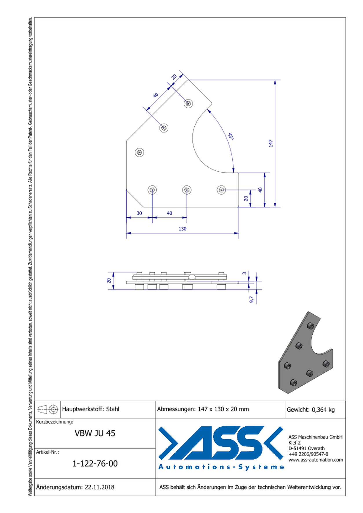 VBW JU 45 45° Support Joint Connector