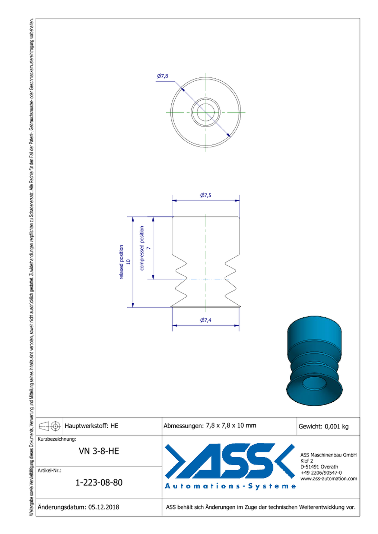 VN 3-8-HE Suction Cup, 3 Bellows